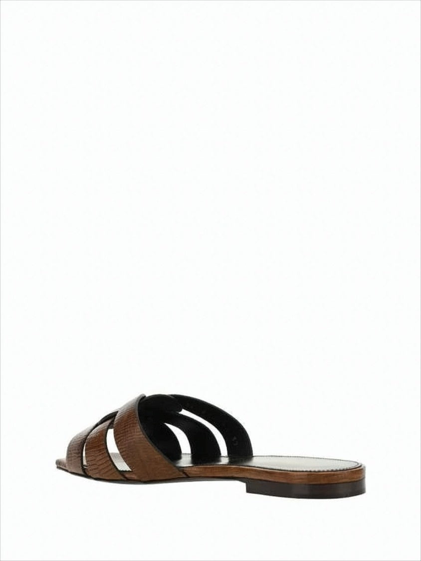 Woven Calf Leather Flat Mule Sandals