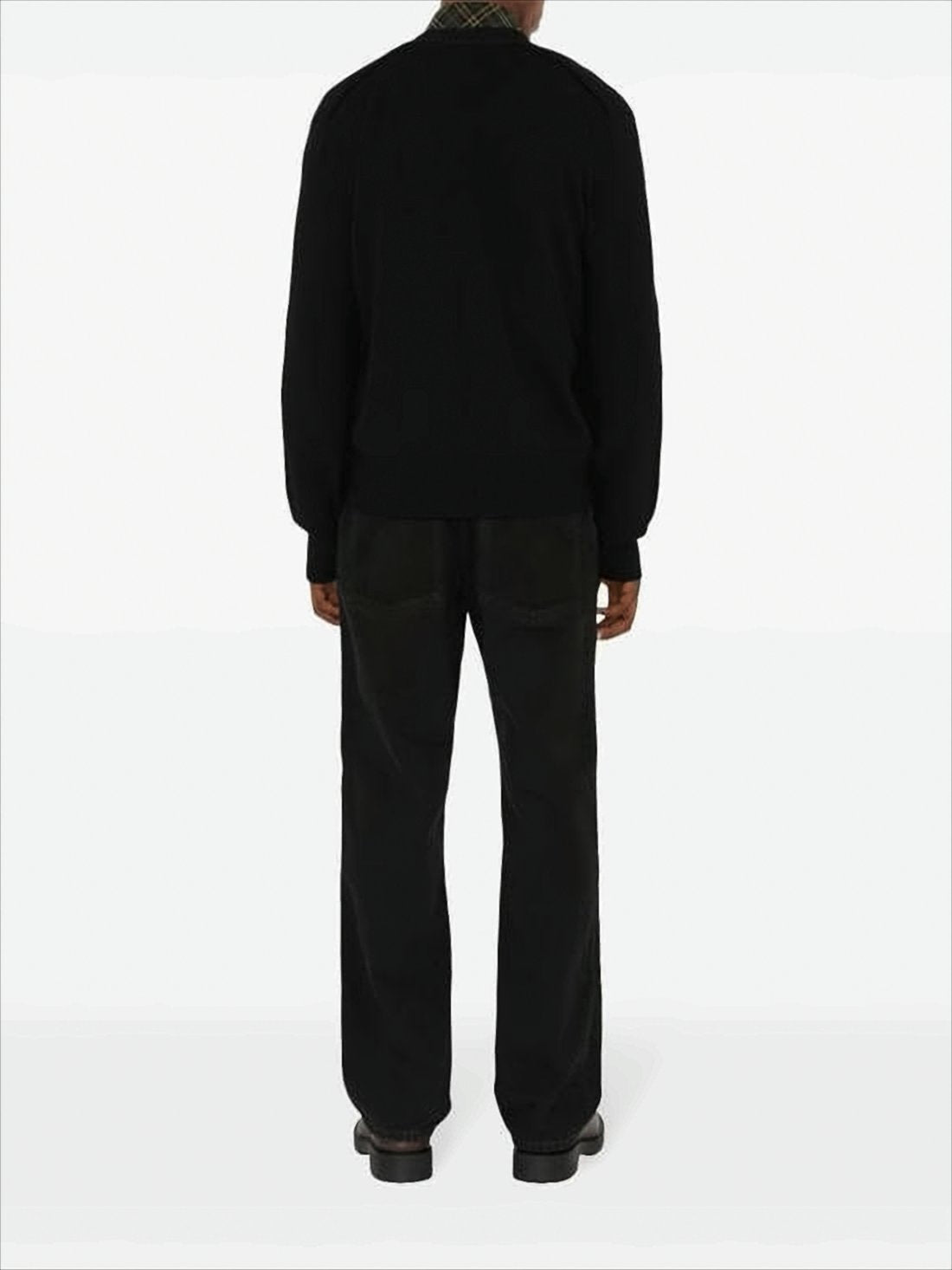 Classic V-Neck Black Wool Cardigan With Subtle Patch Detail