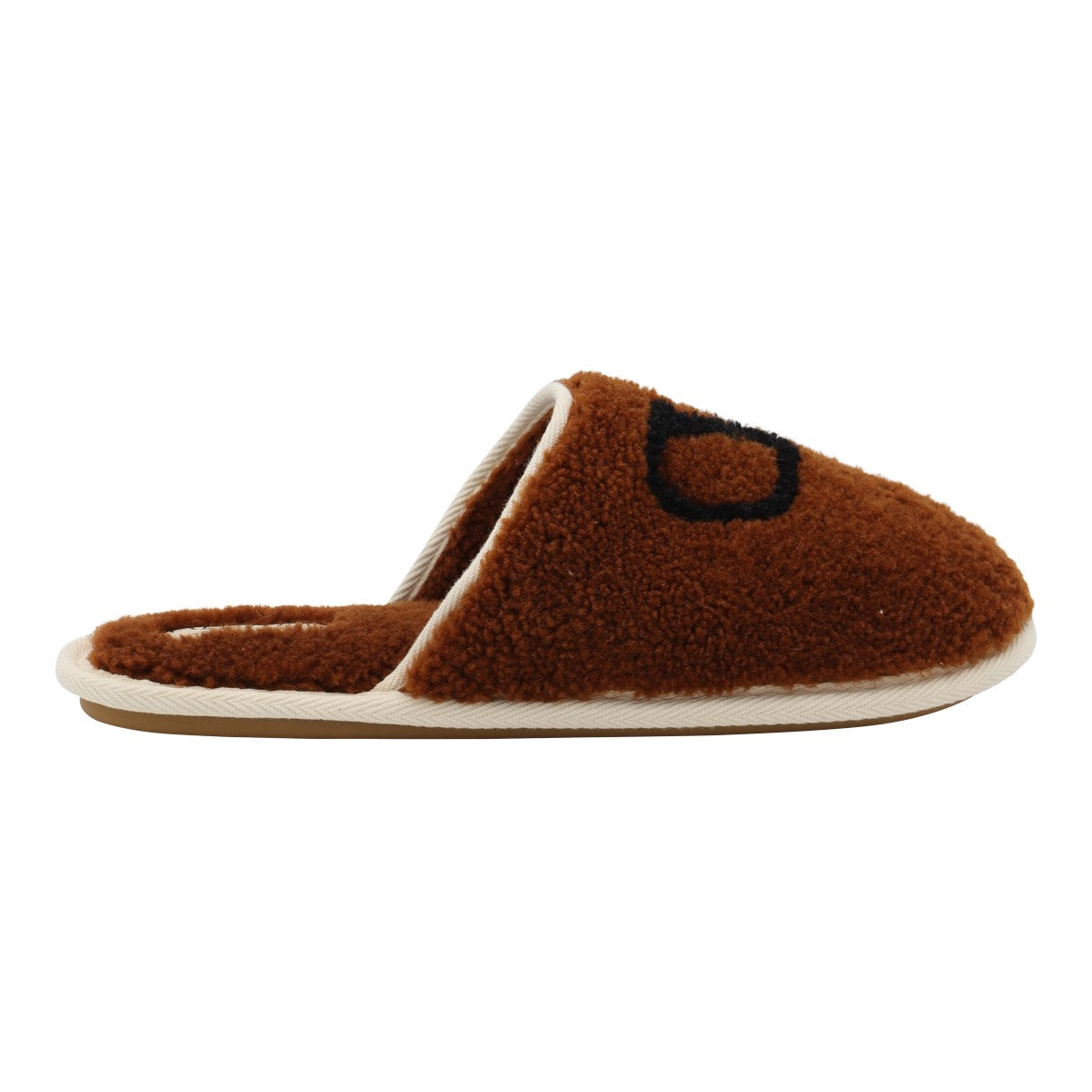 Plush Brown Loafers with Black Logo Detail
