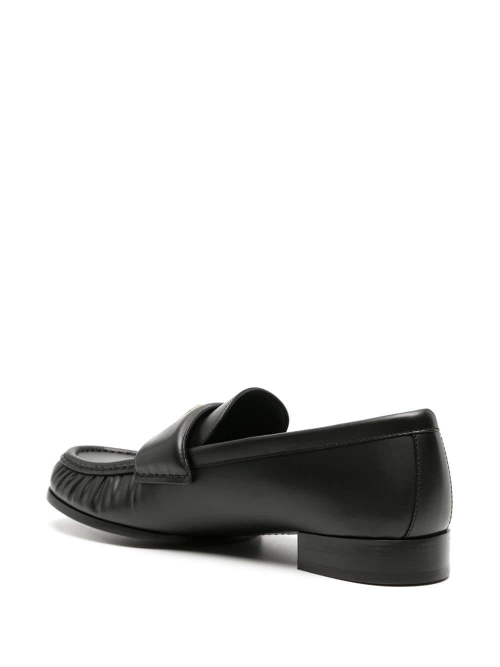 Ruched Matte Finish Black Lambskin Flat Shoes