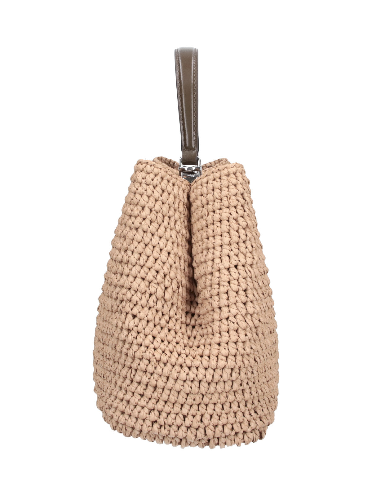 Beige Textured Trapezoidal Woven Bag