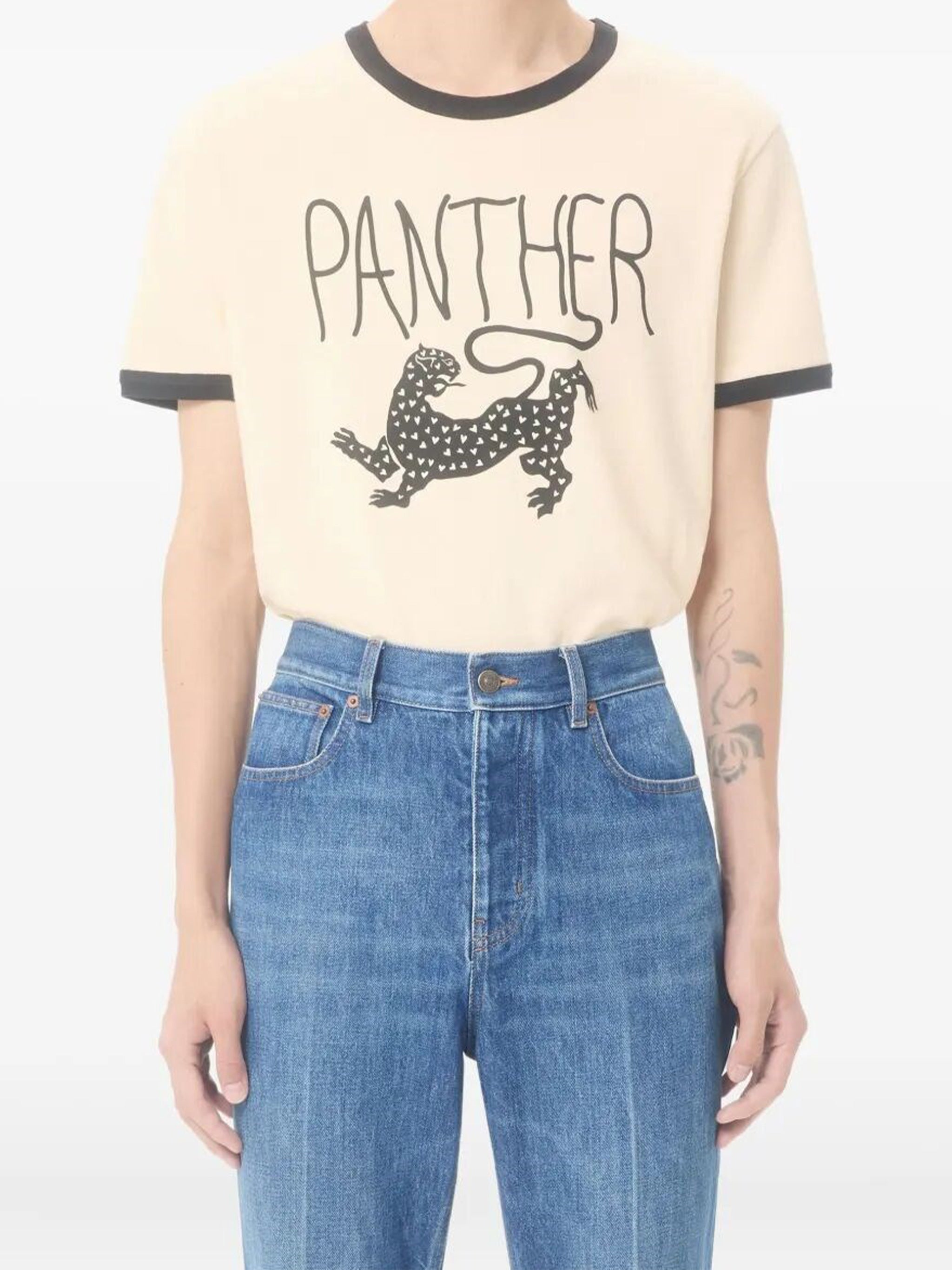 Light Beige Graphic Panther Cotton T-shirt
