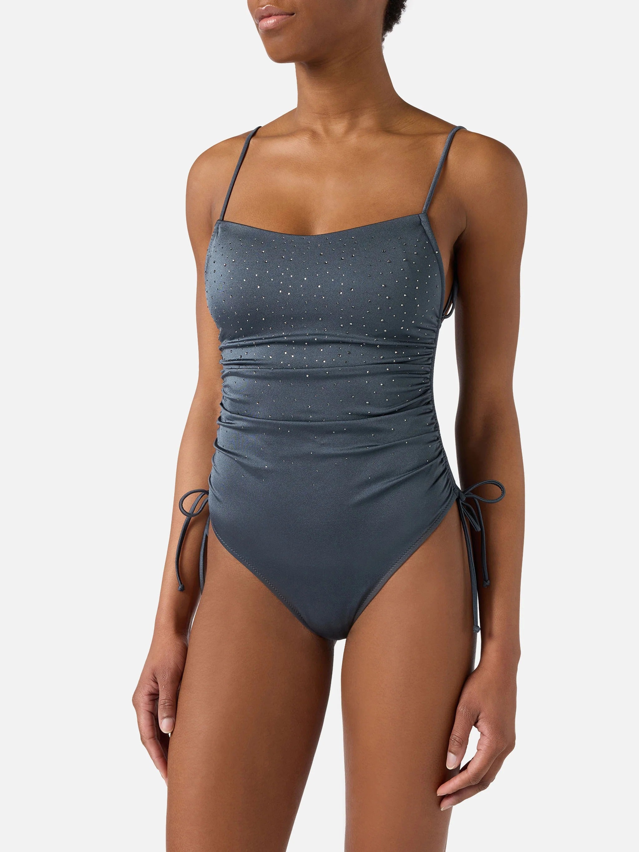 One-Piece Swimsuit with Subtle Embellishments and Adjustable Ties