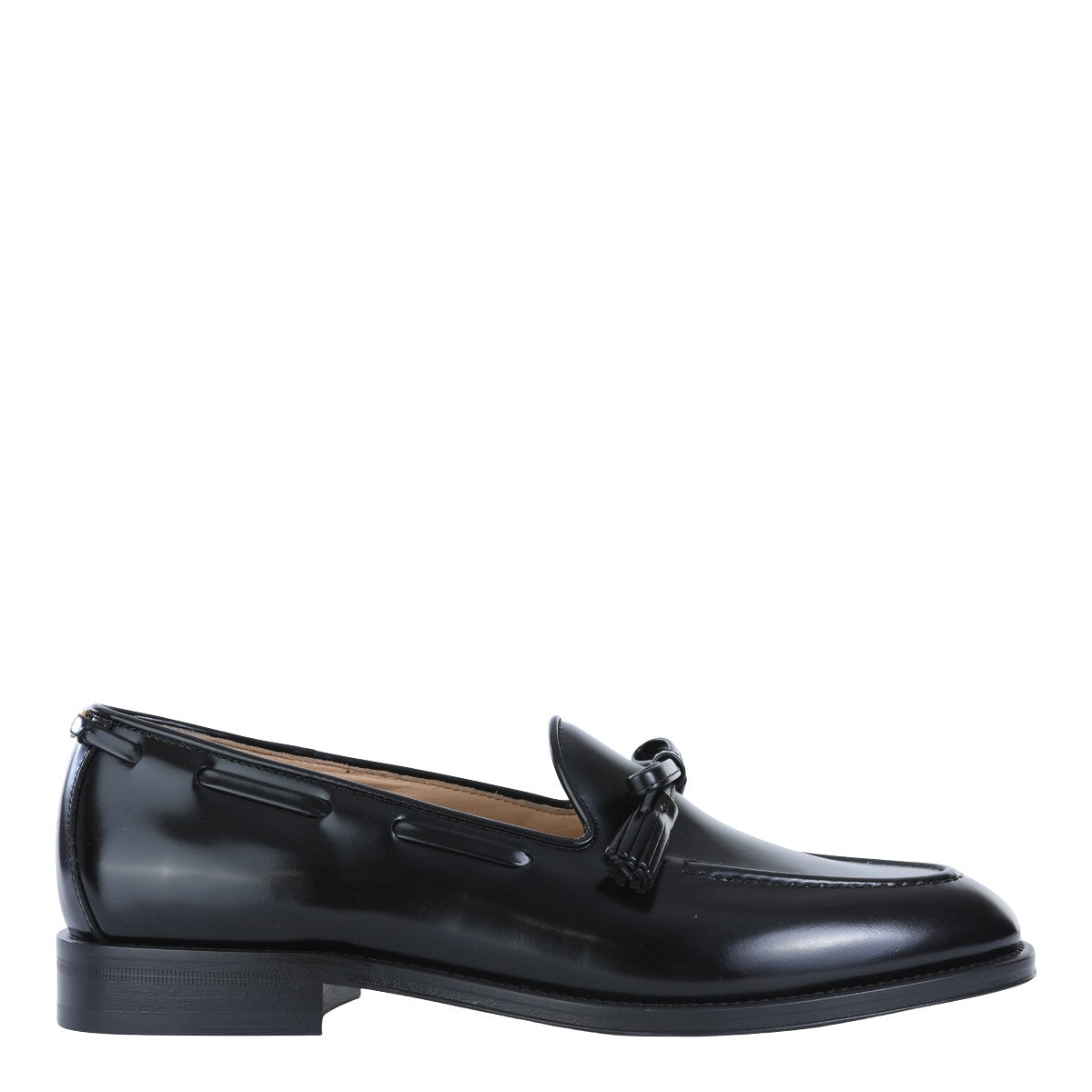 Polished Black Leather Loafers with Decorative Tassels