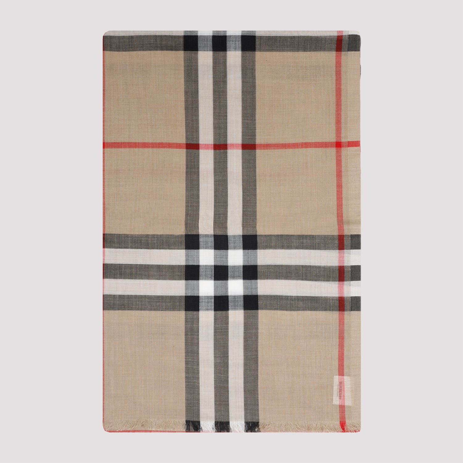 Beige Wool And Silk Check Scarf