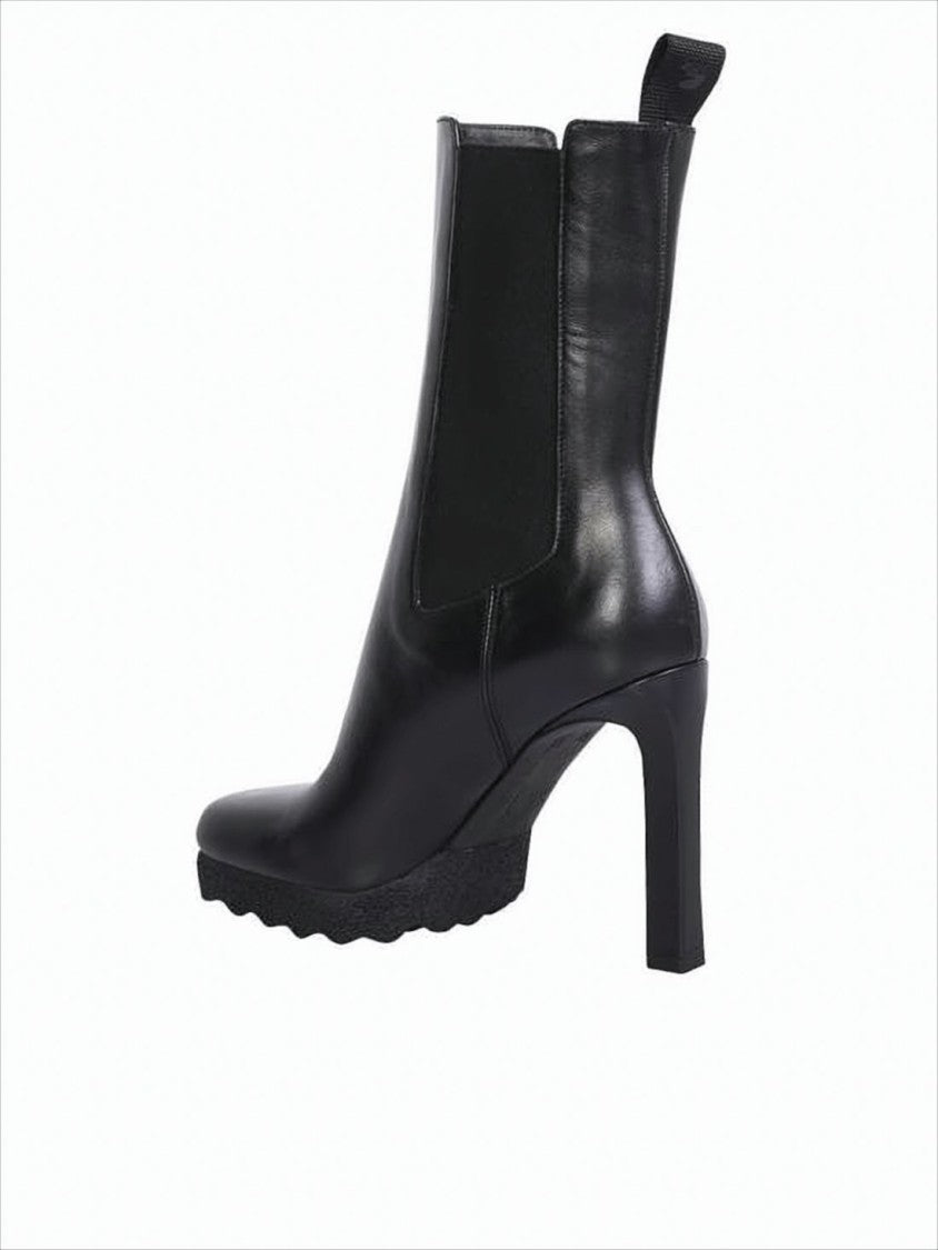 Smooth Leather Ankle Boots with High Block Heel
