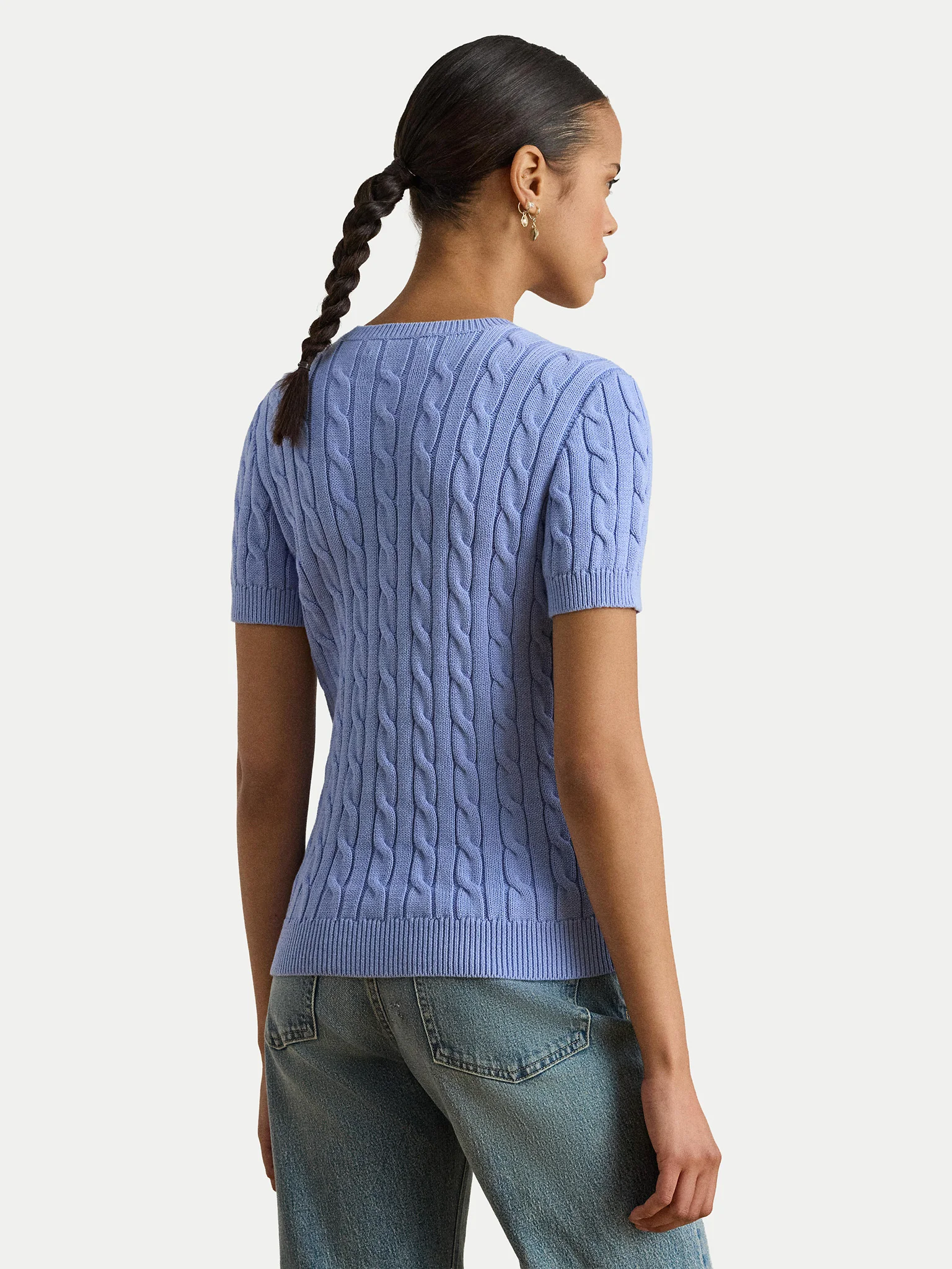Light Blue Eyelah Linen Pullover Knit Top