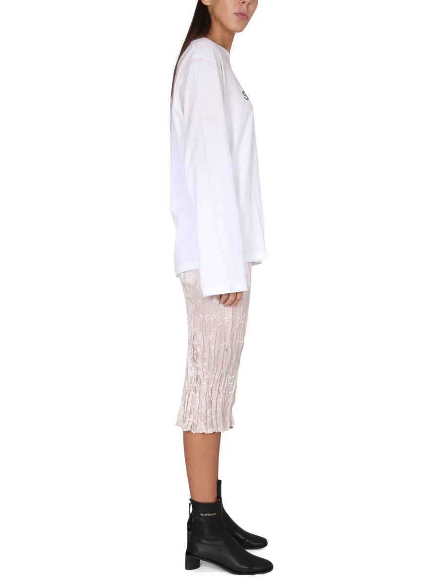 Crinkled Midi Skirt With Ruffle Hem And Back Slit