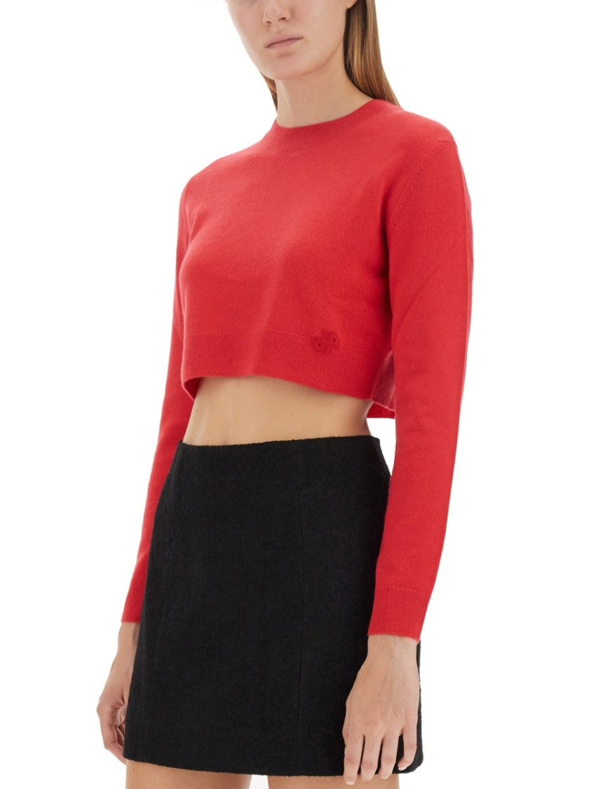 Cropped Red Shirt In Merino Wool