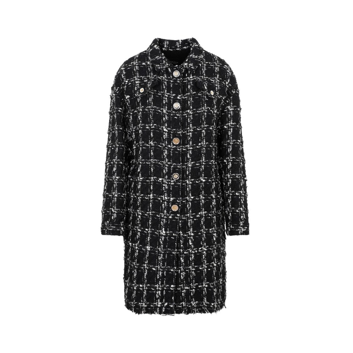 Black and White Checked Bouclé Coat