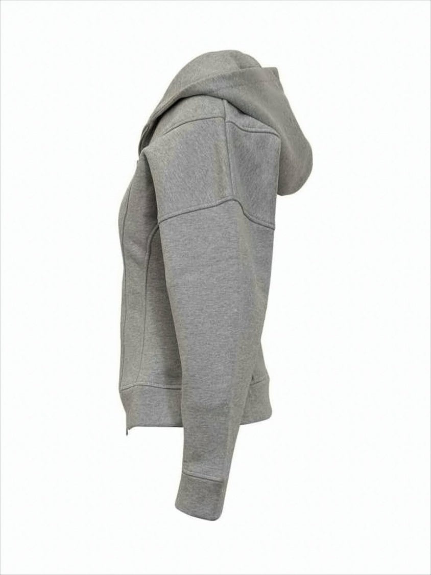 Fitted Grey Jacket with Hood and Structured Seams