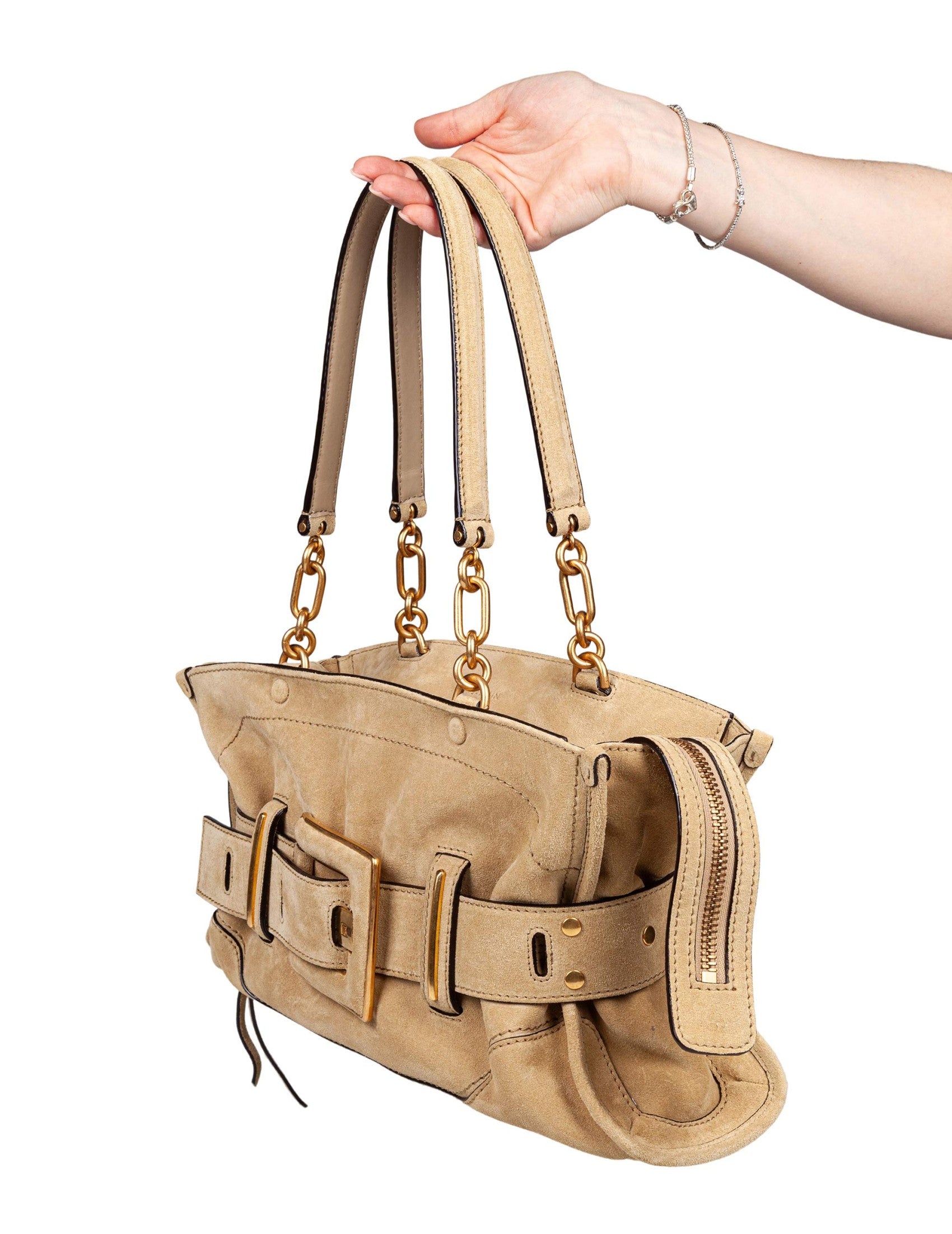 Anthem Beige Suede Shoulder Bag