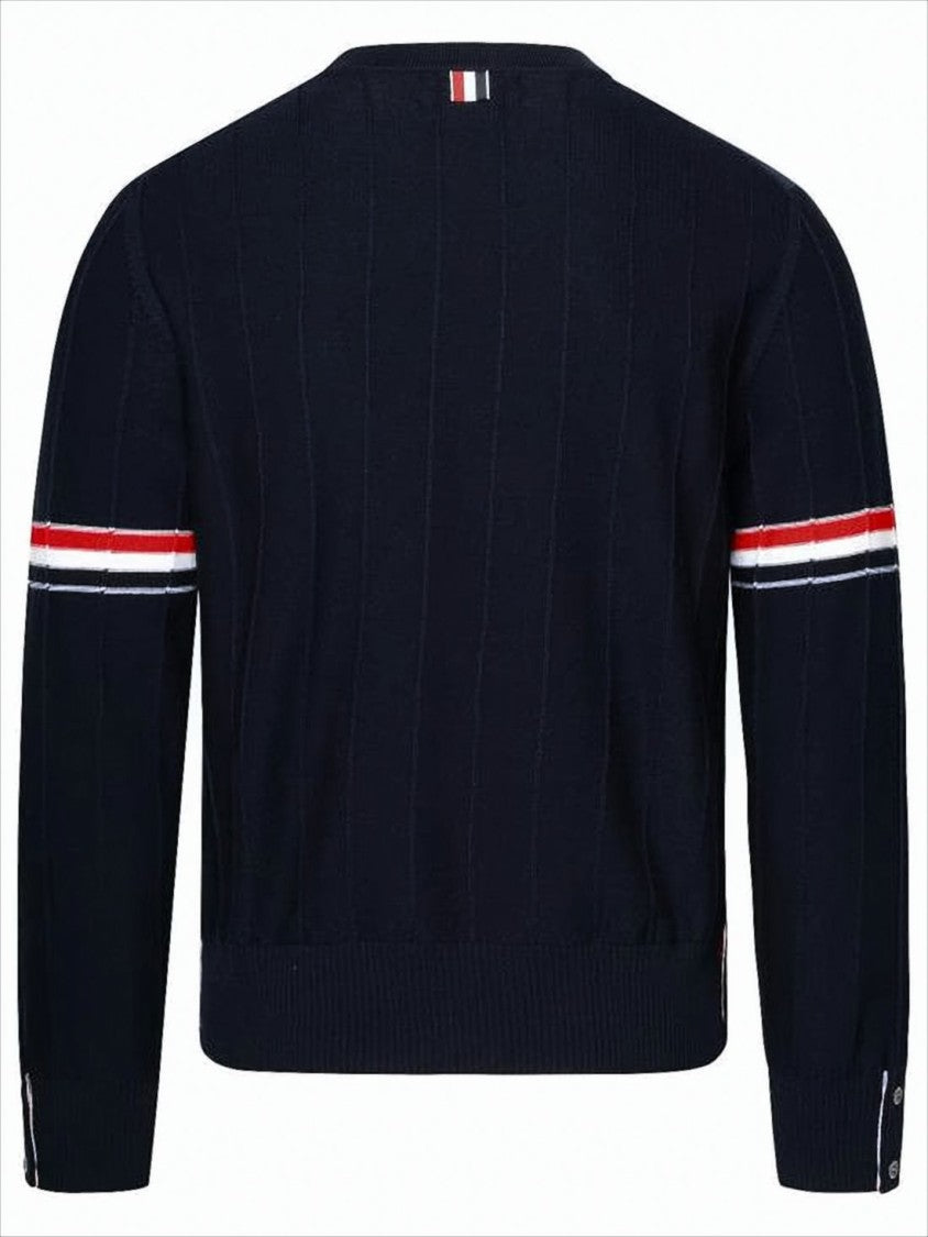 Ribbed Design Wool Sweater with Contrasting Stripes