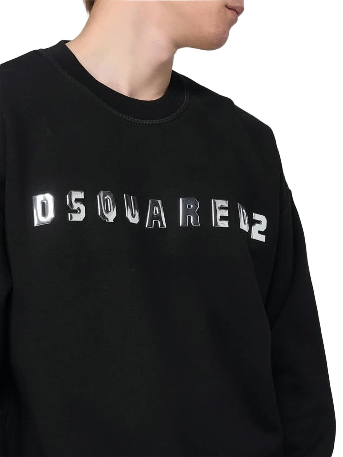 Long-Sleeve T-Shirt with Metallic Lettering and Crew Neckline