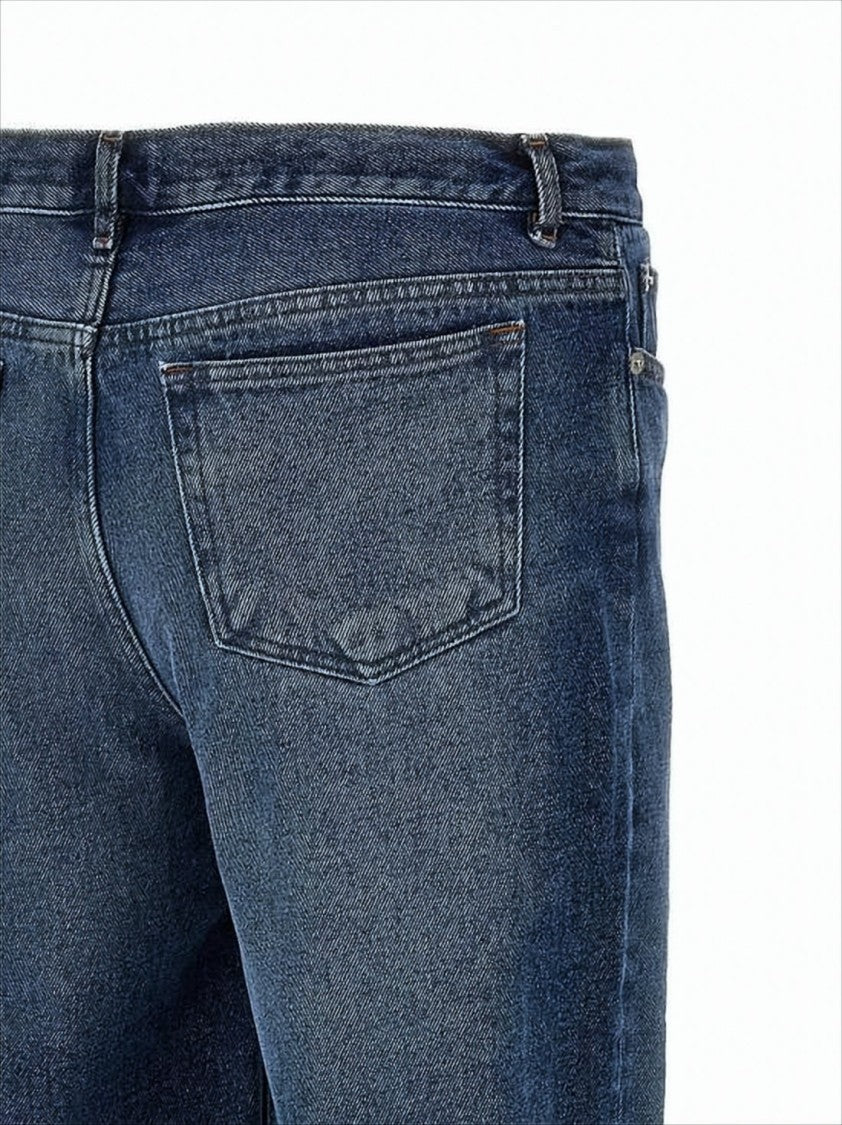 Mid-Blue Straight-Leg Denim Pants with Fading