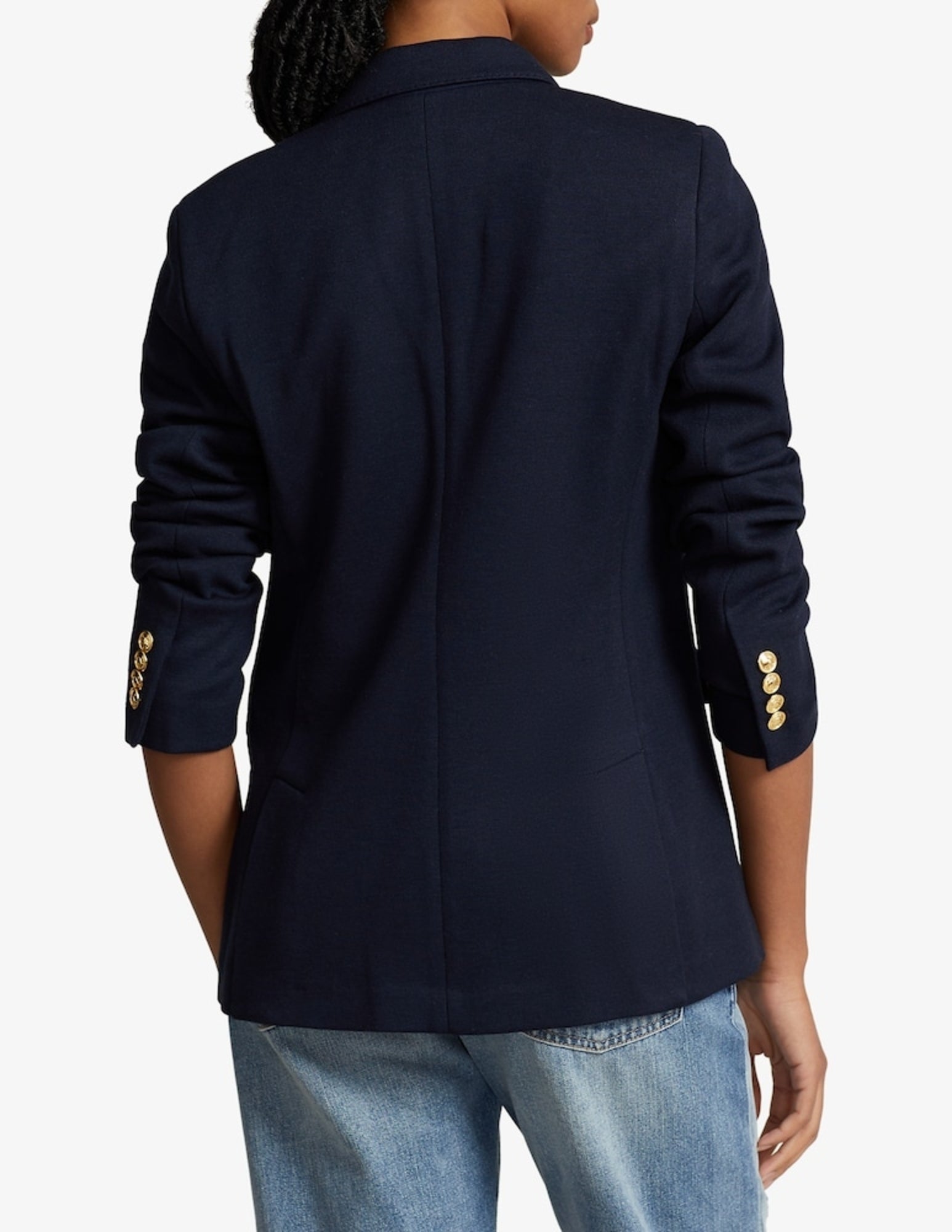 Structured Double-Breasted Blazer with Equestrian Details