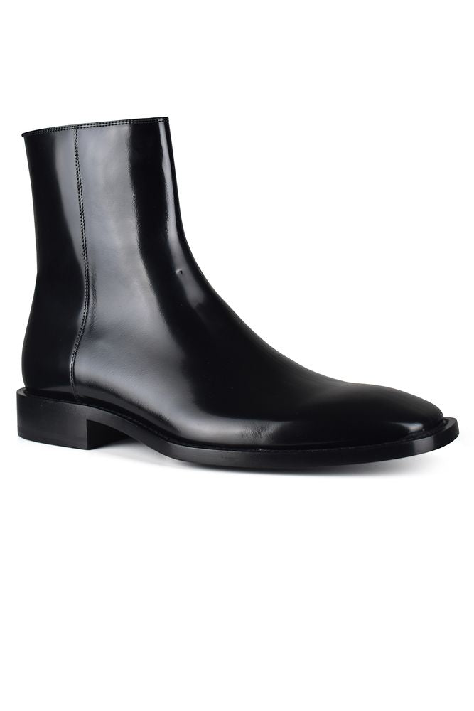 Glossy Patent Leather Boots With Square Toe