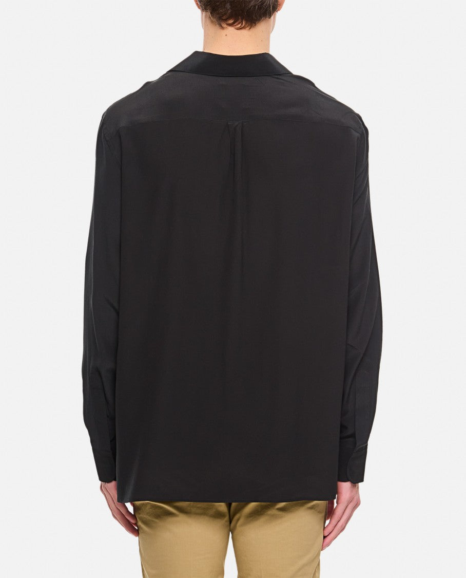 Pleated Front Black Shirt With Classic Collar