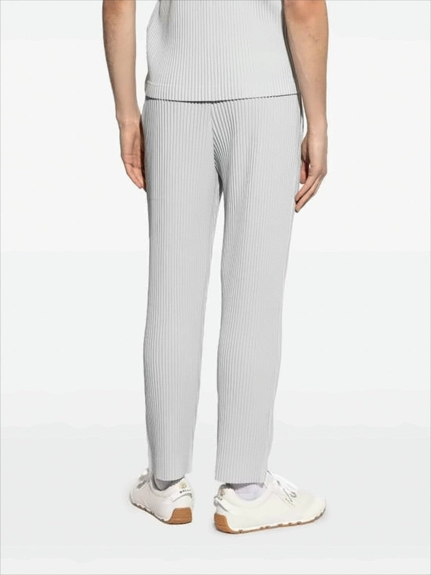 Pleated Straight Pants with Subtle Stripe