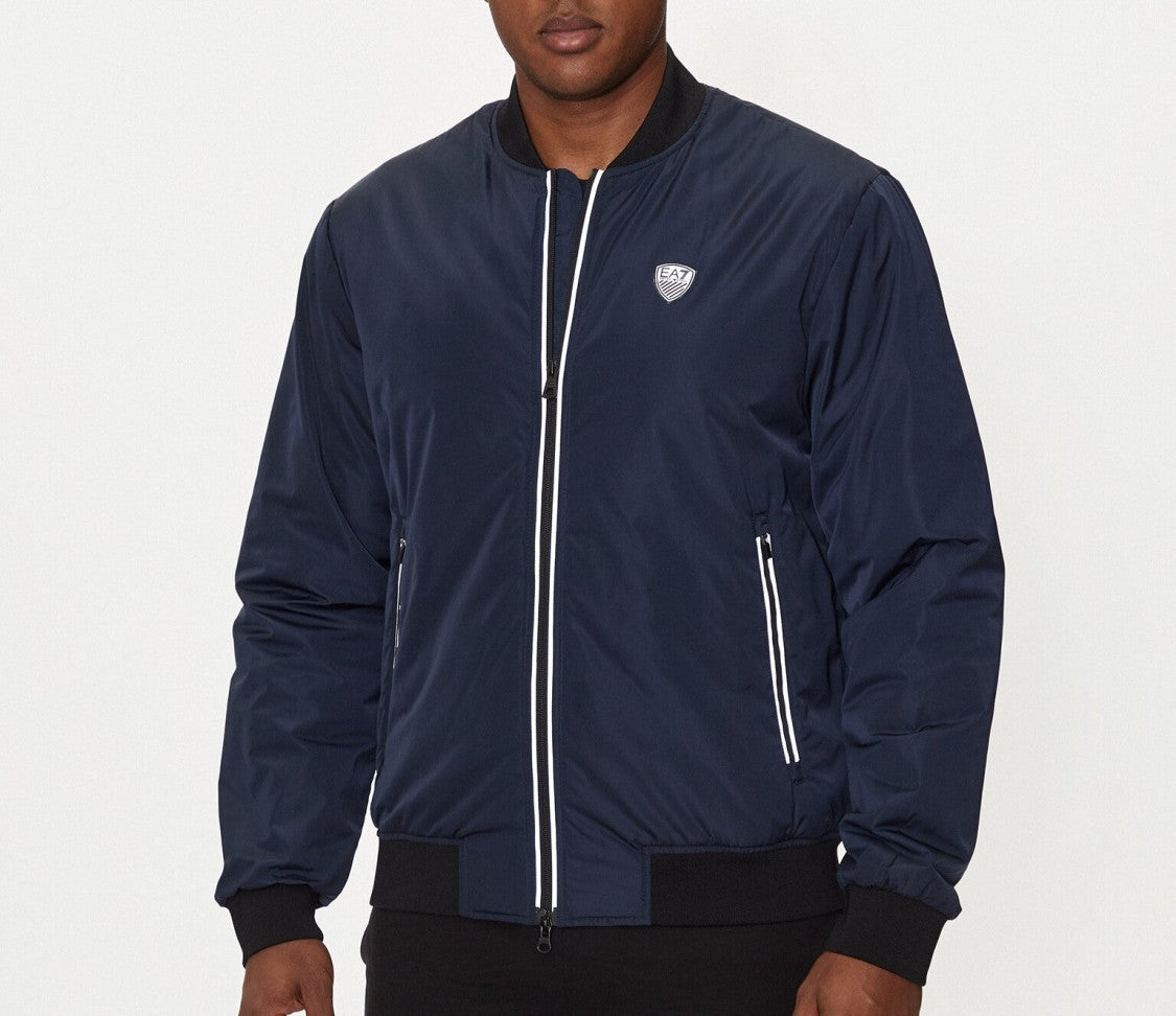 Navy Blue Nylon Bomber Jacket