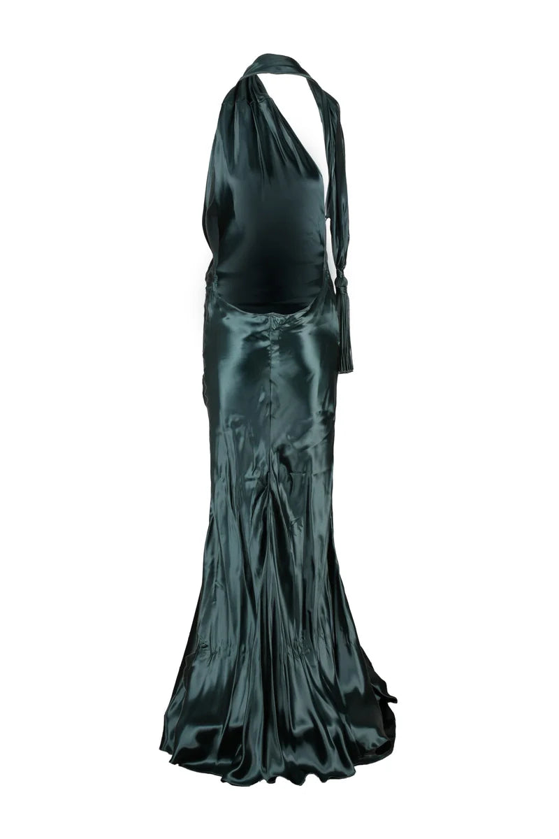Long Satin Dress Cupro Zip - Blue
