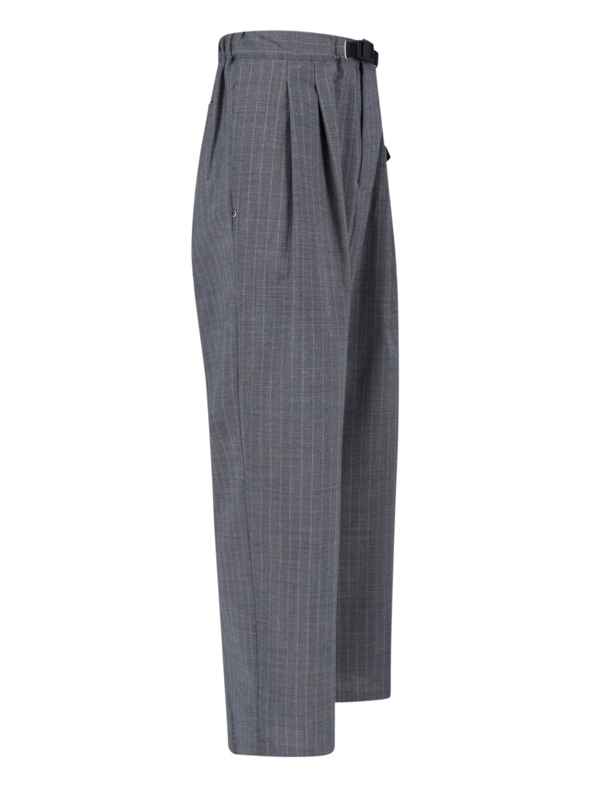 Grey Pinstripe Straight-Leg Wool Trousers