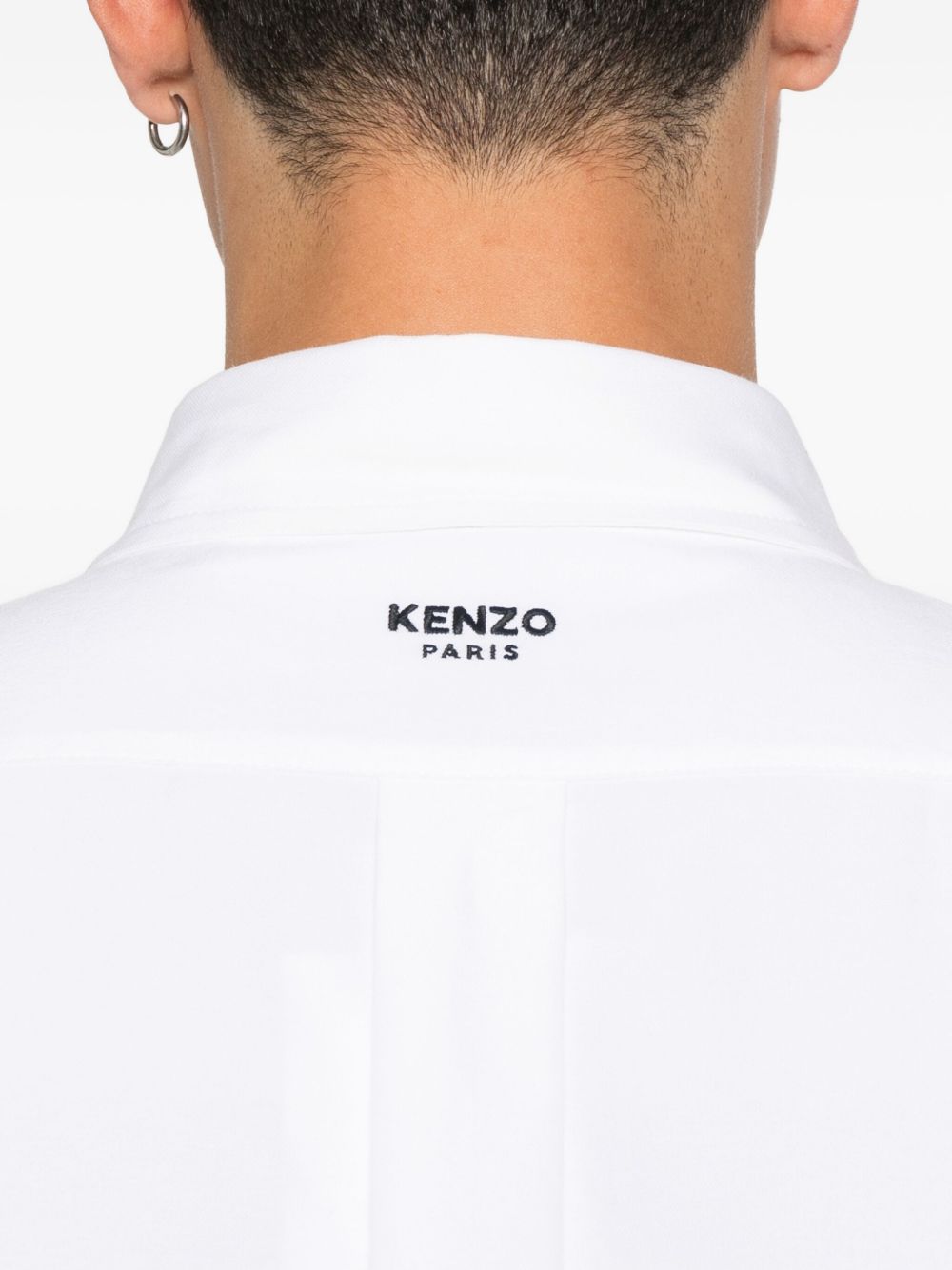 White Button-Up Shirt With Embroidered Detail