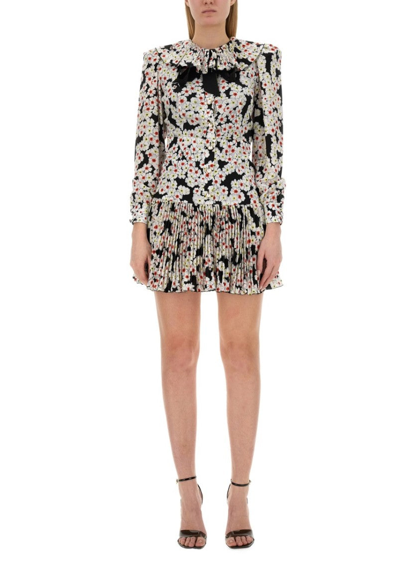 Floral Print Mini Dress With Ruffled Collar