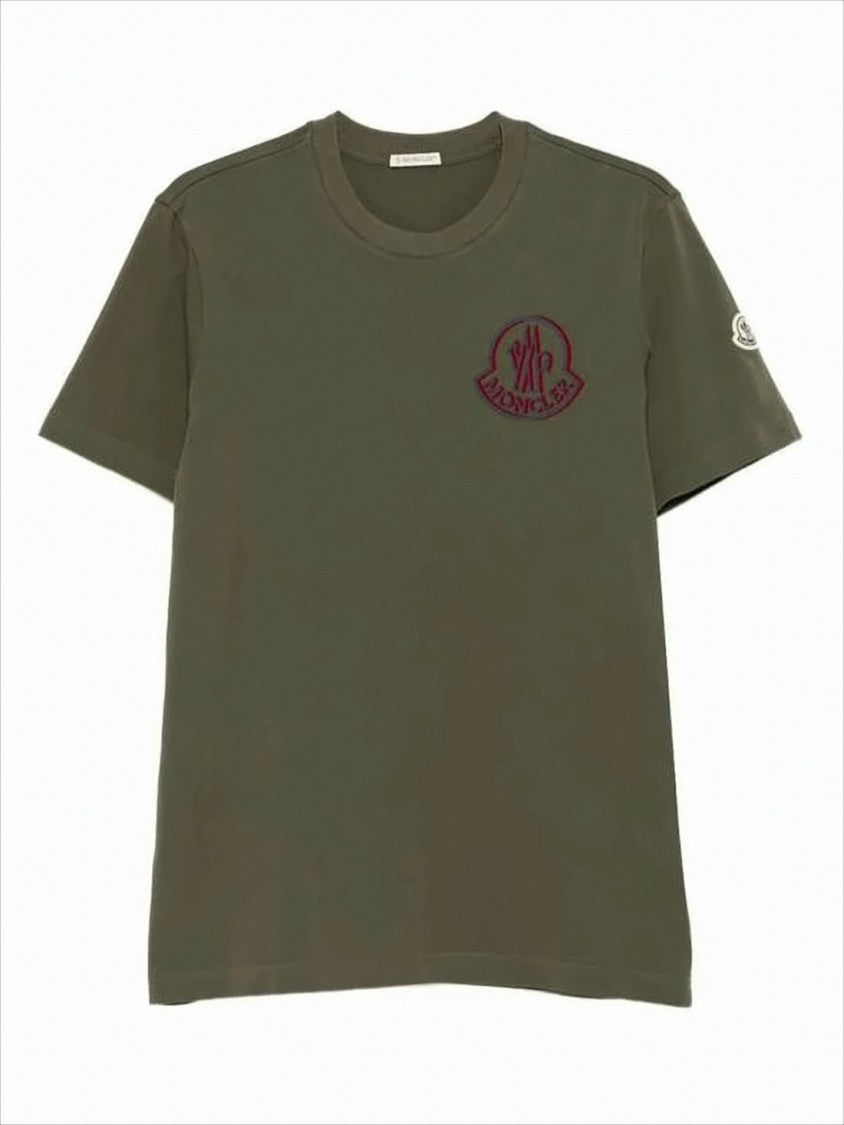 Olive Green Cotton T-Shirt With Emblem
