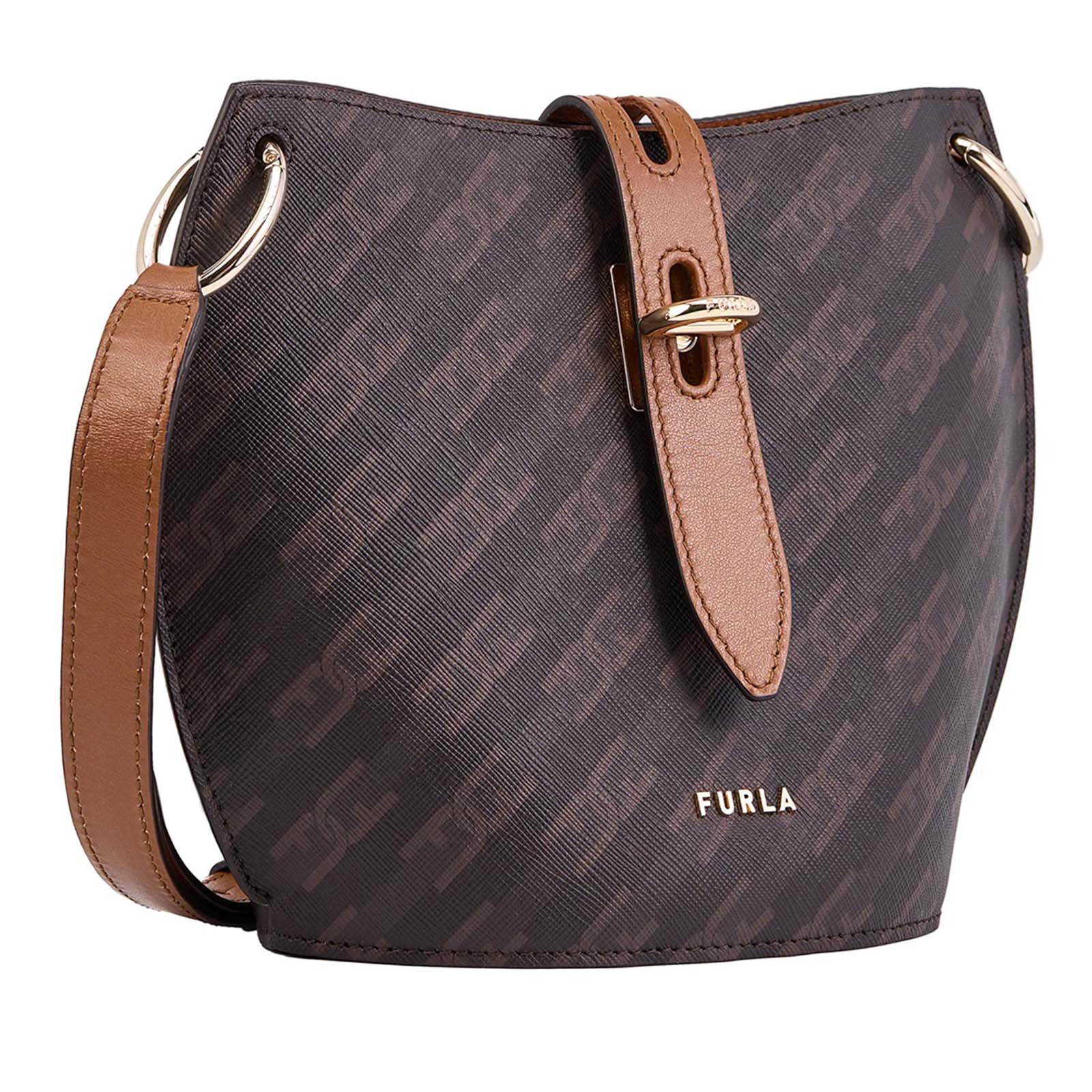 Structured Black Logo-Pattern Furla Bag