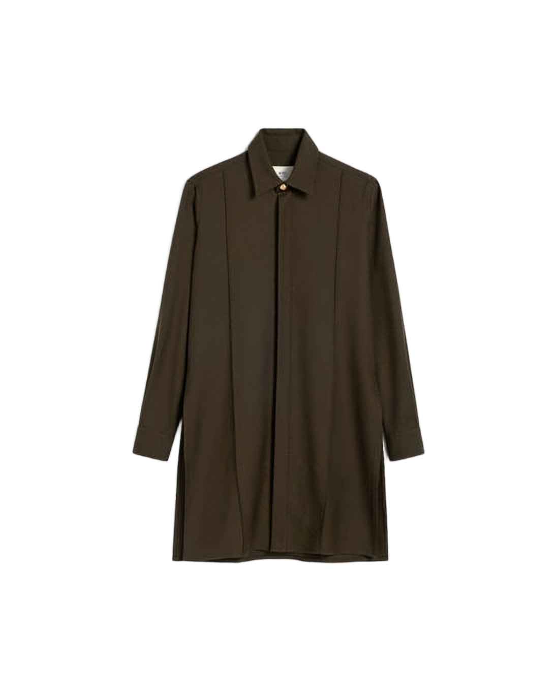 Brown Wool Shirt with Classic Collar and Concealed Placket