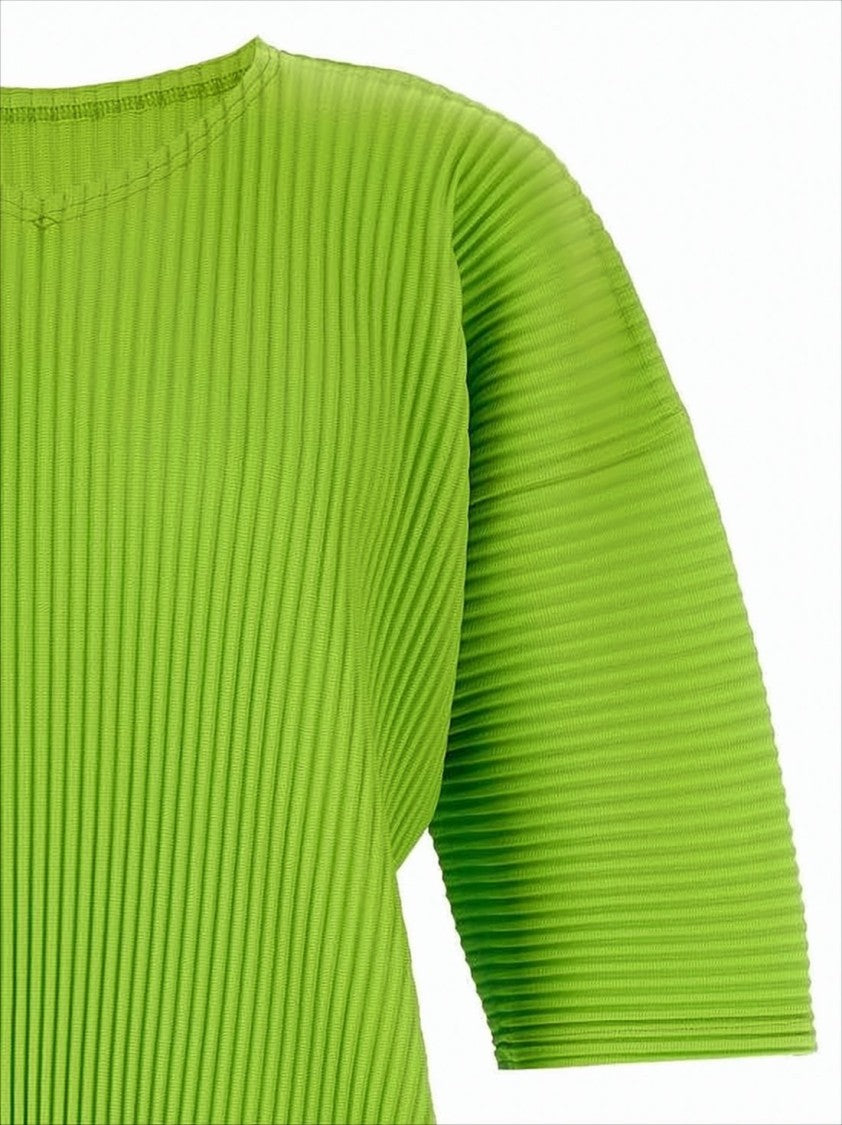 Lime Green Pleated Short-Sleeve Top with Boxy Silhouette