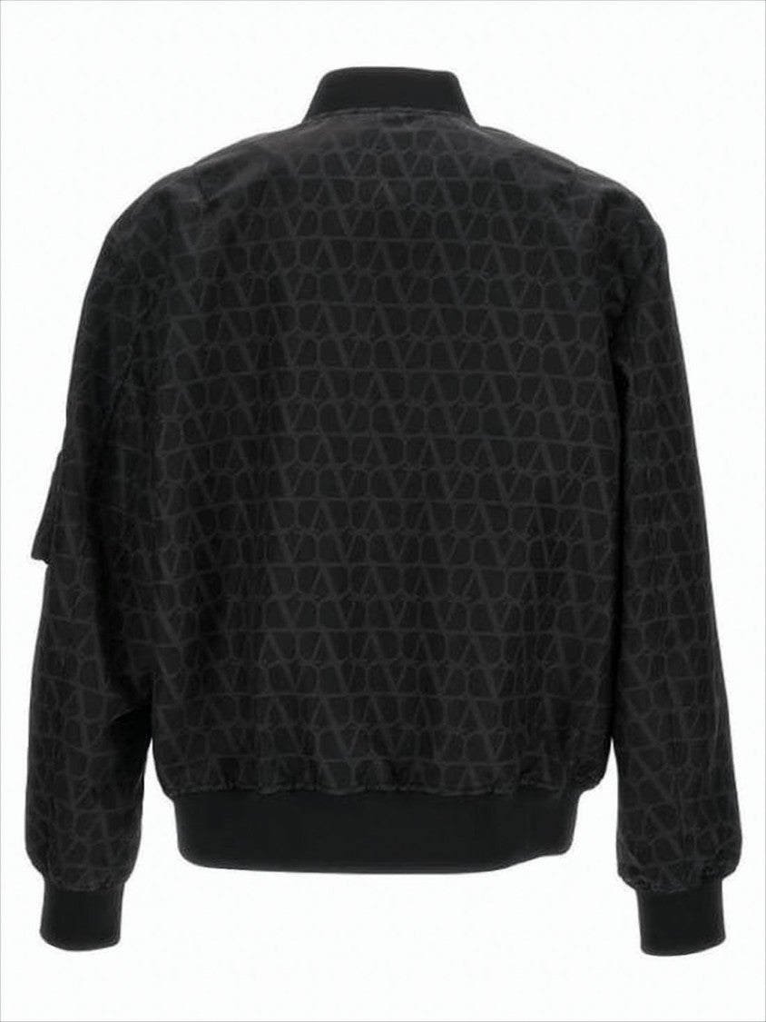 Geometric Patterned Black Bomber Jacket