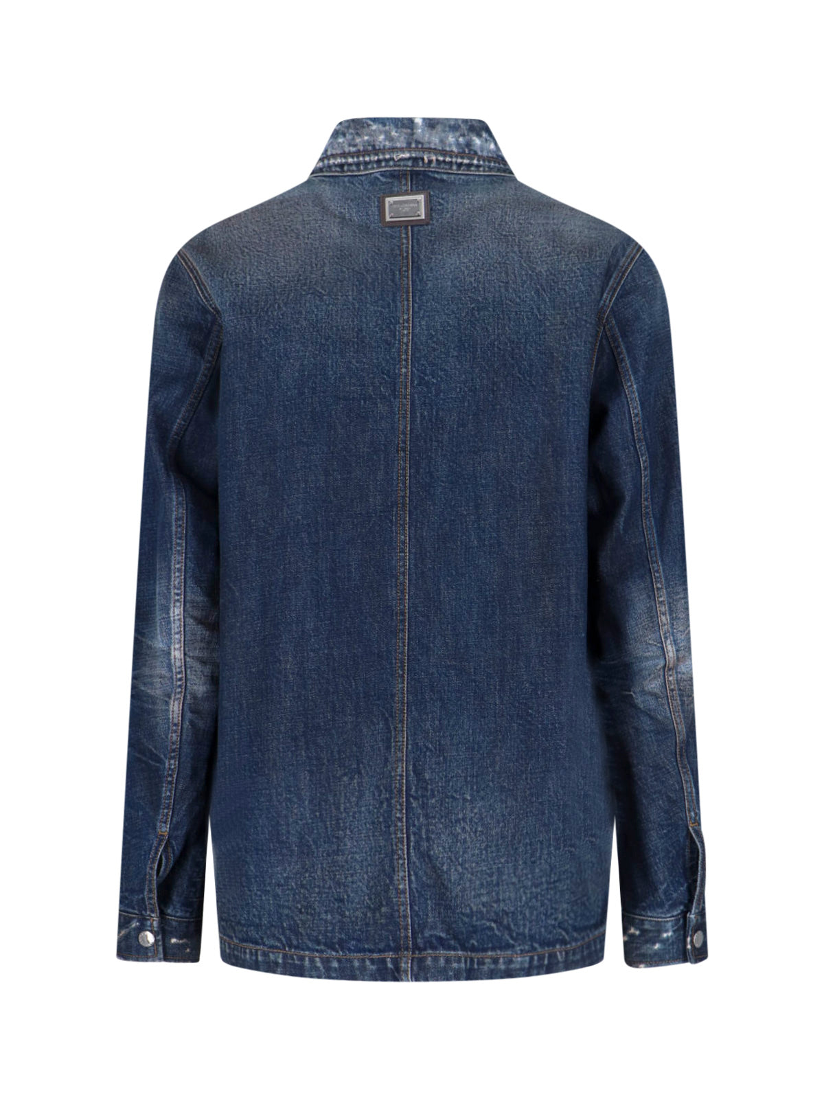 Distressed Blue Denim Jacket with Button Closure and Patch Pockets