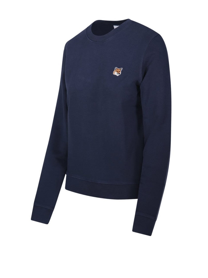 Long-Sleeved Crew Neck Cotton Shirt With Embroidered Fox Emblem