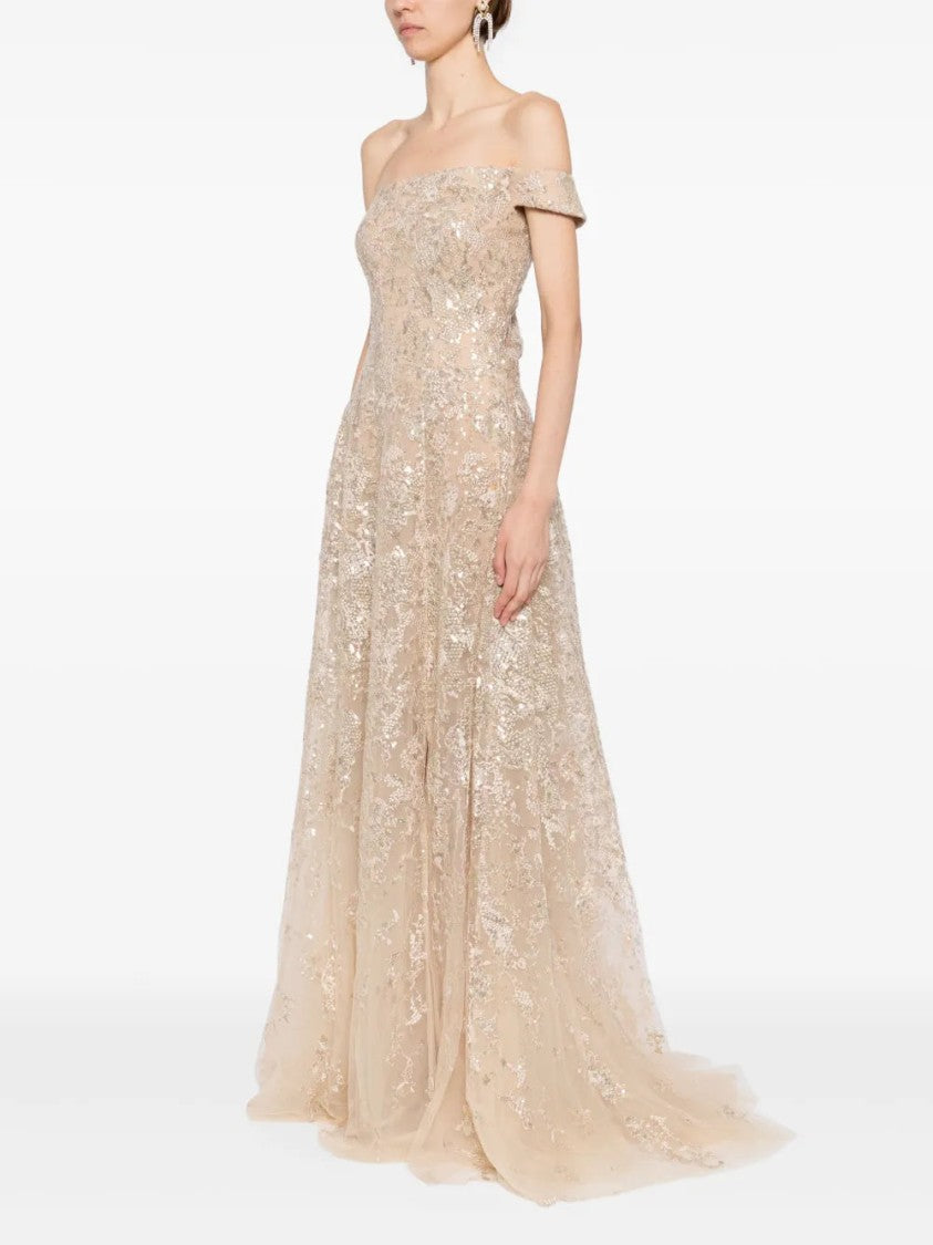 Off-Shoulder Long Embroidered Dress