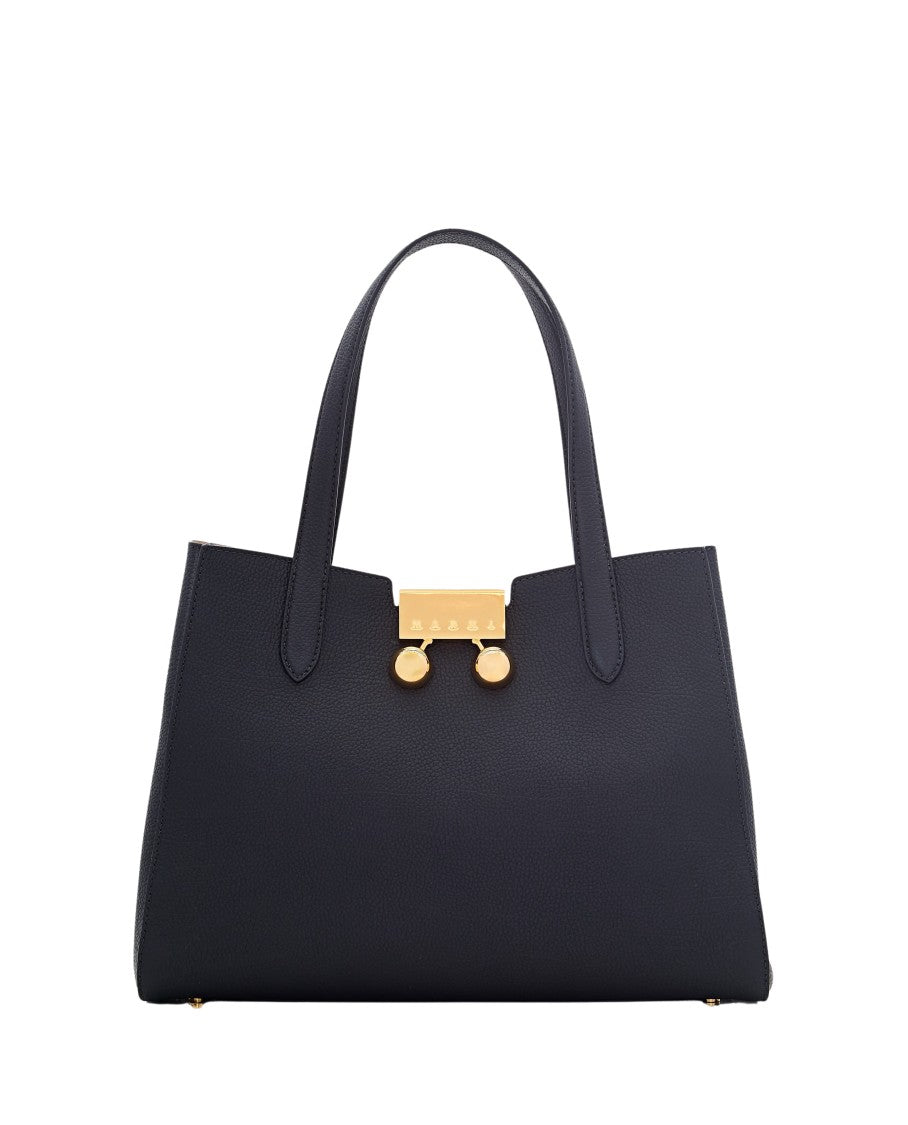 Black Handbag With Gold-Tone Clasp