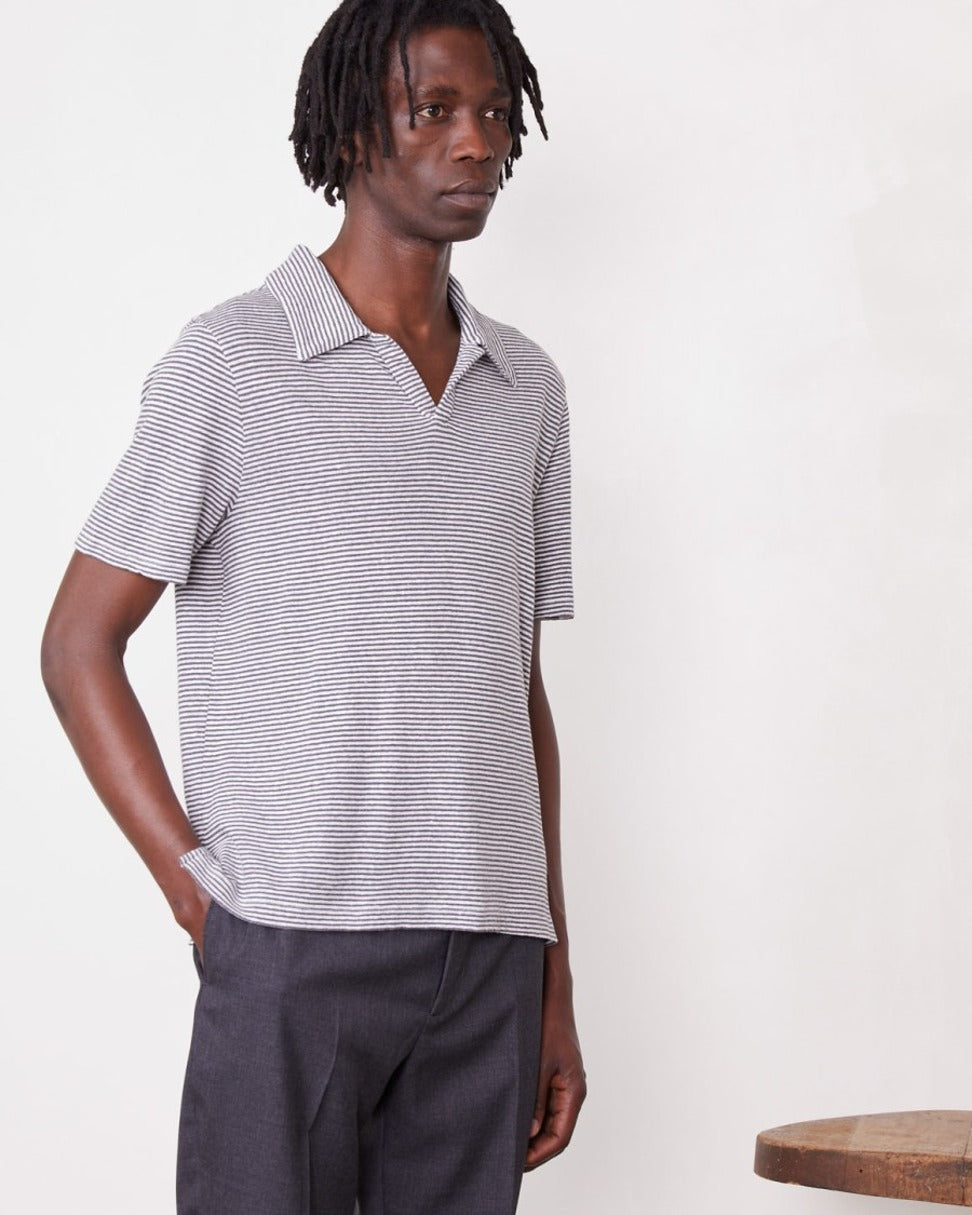 Yarn-Dyed Short-Sleeve Polo With Johnny Collar