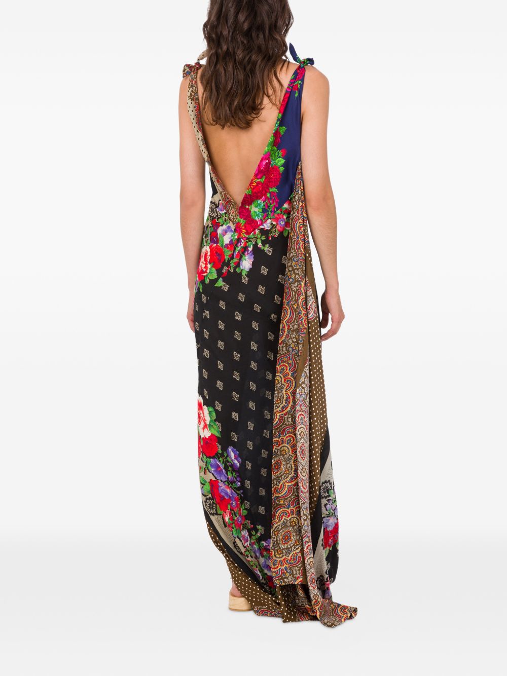 Patchwork Maxi Dress With Deep V-Neckline