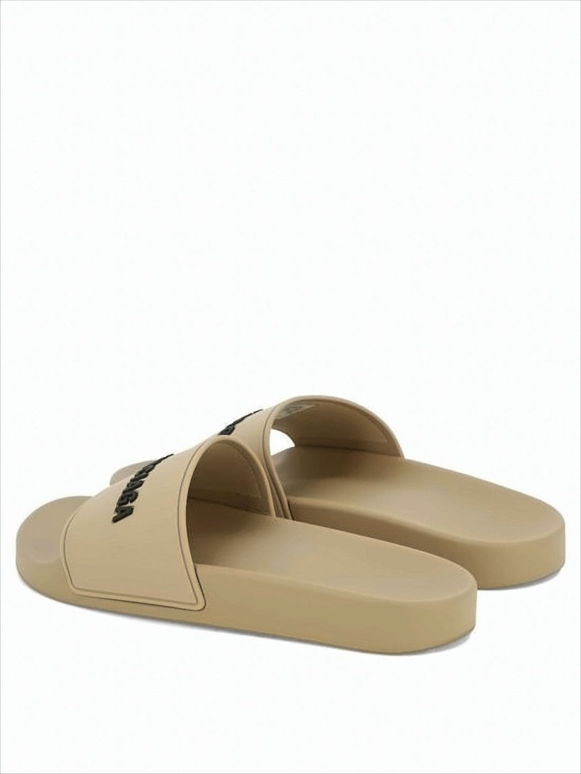 Rubber Slip-On Mules With Textured Sole And Raised Lettering