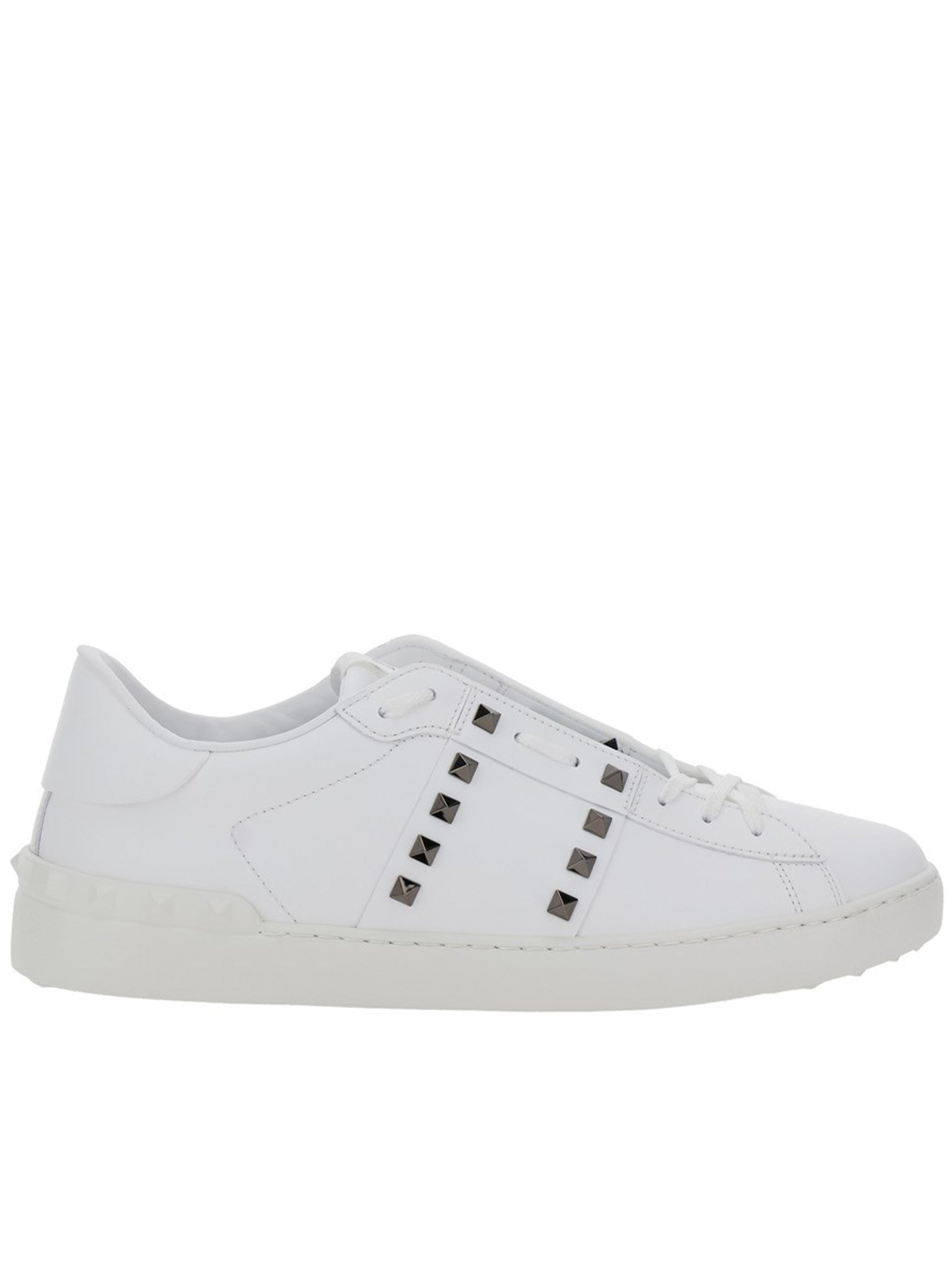 White Low-Top Pyramid Metal Stud Sneakers