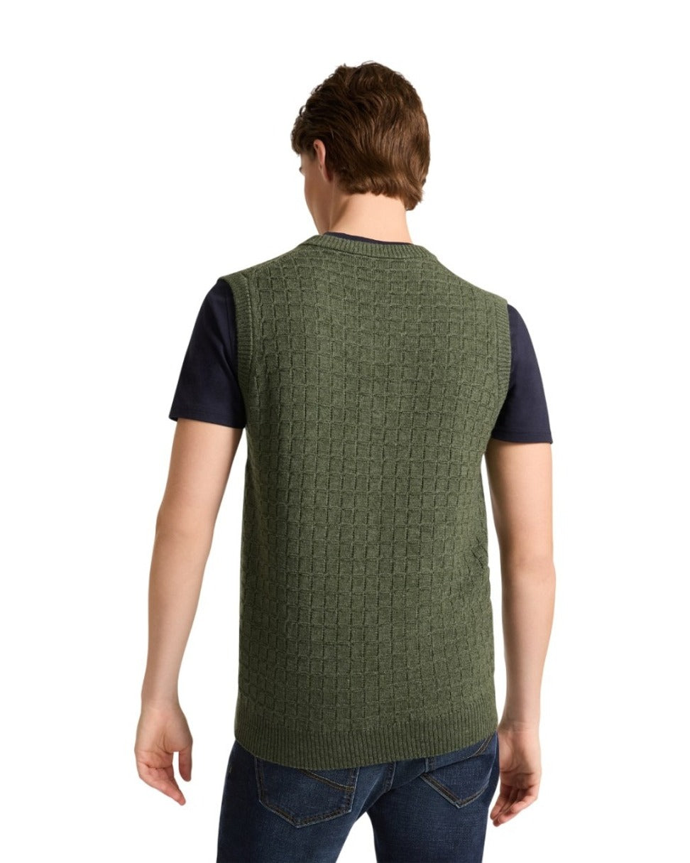 Textured Knit Gilet With Ribbed V-Neck
