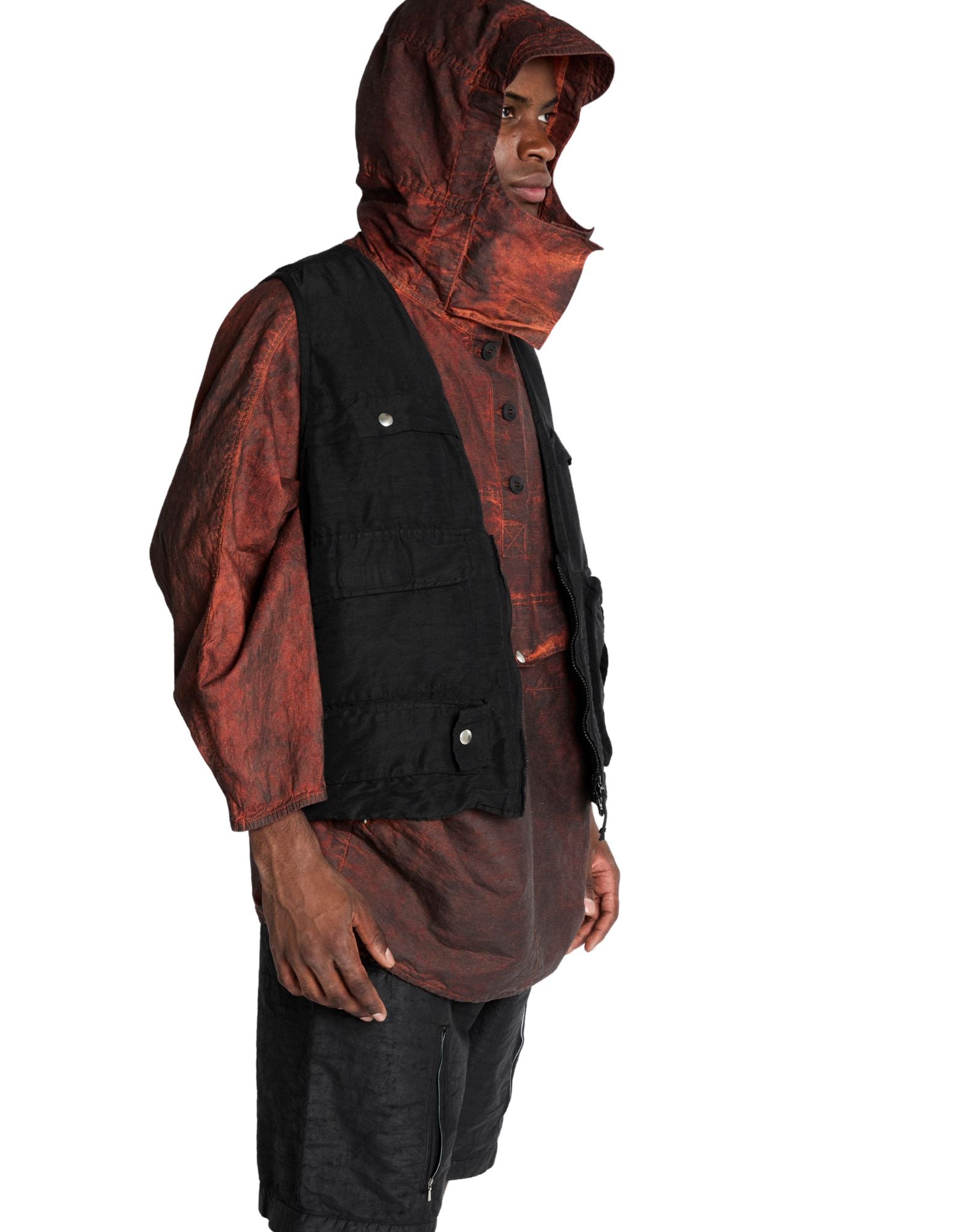 Black Hemp Blend Garment Dyed Fishing Vest