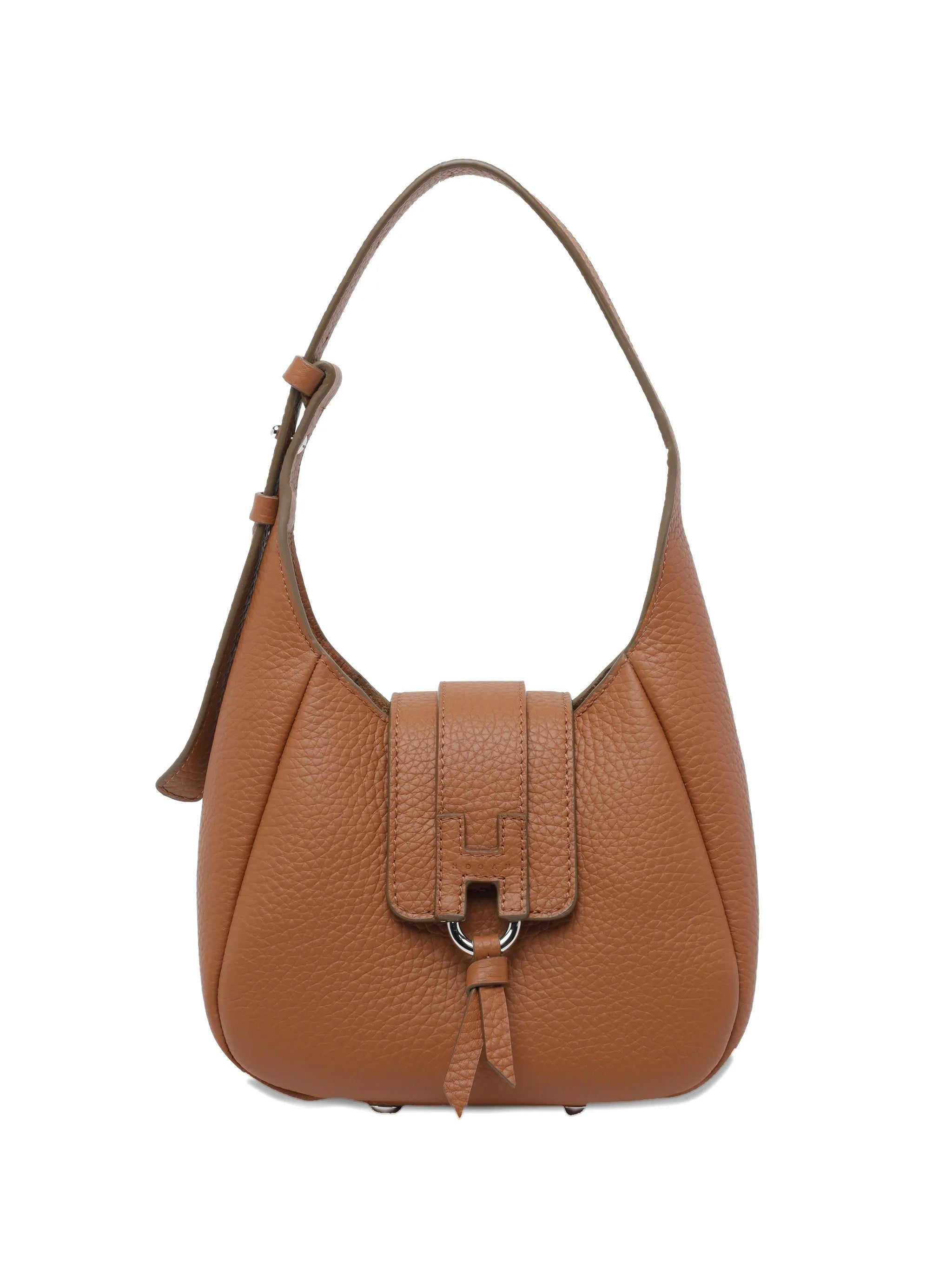 Brown Structured Rounded Leather H Handbag
