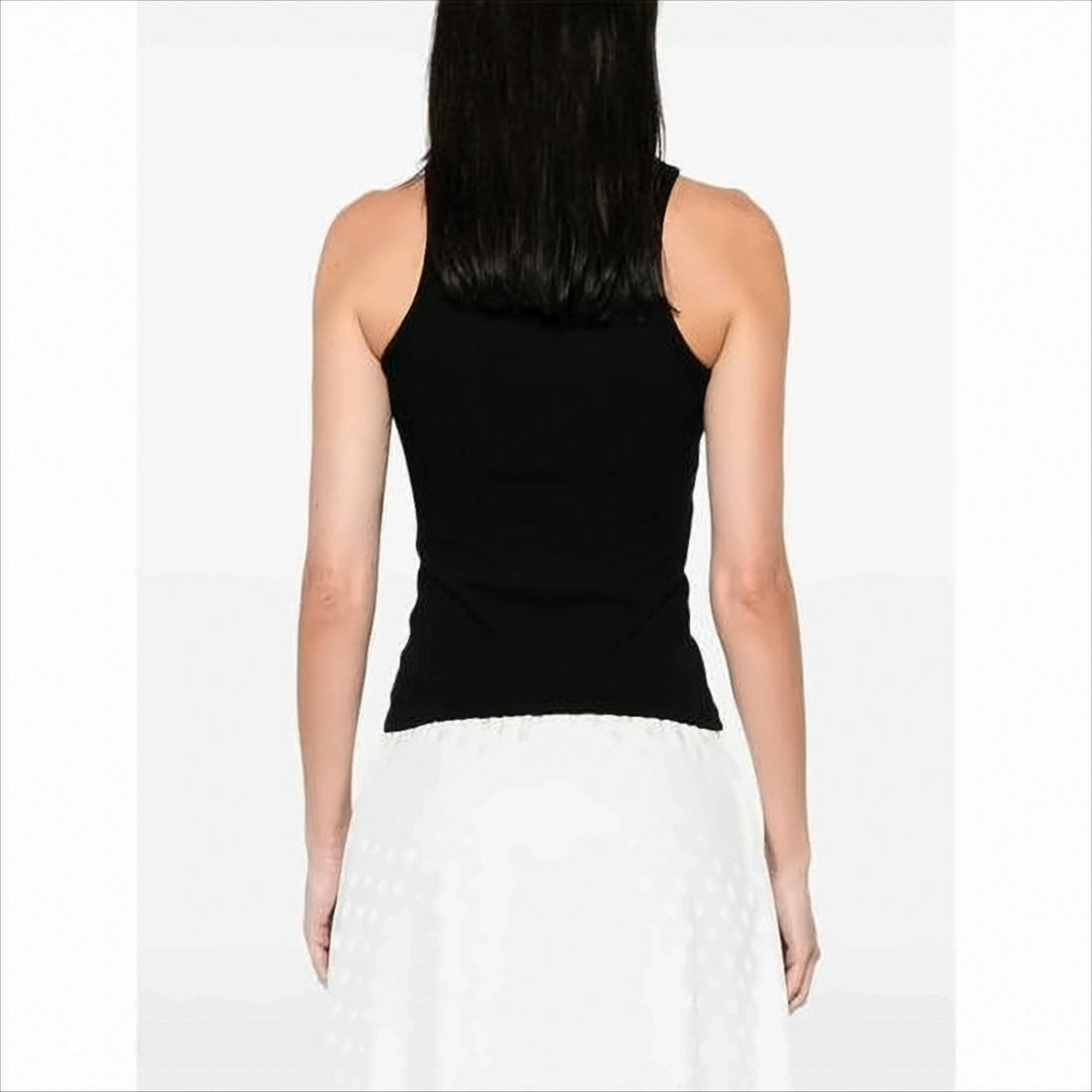 Fitted Black Sleeveless Top with High Neckline