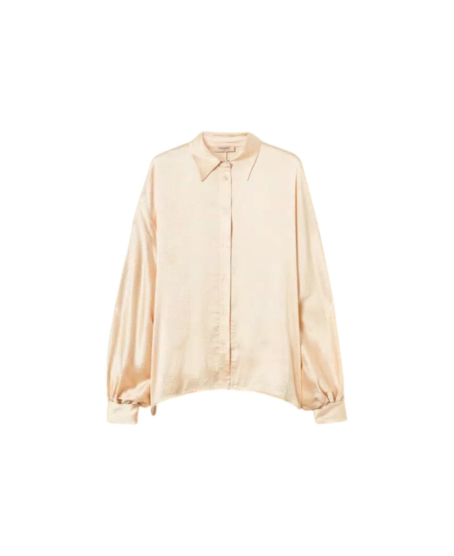 Pearl Satin Blouse with Balloon Sleeves