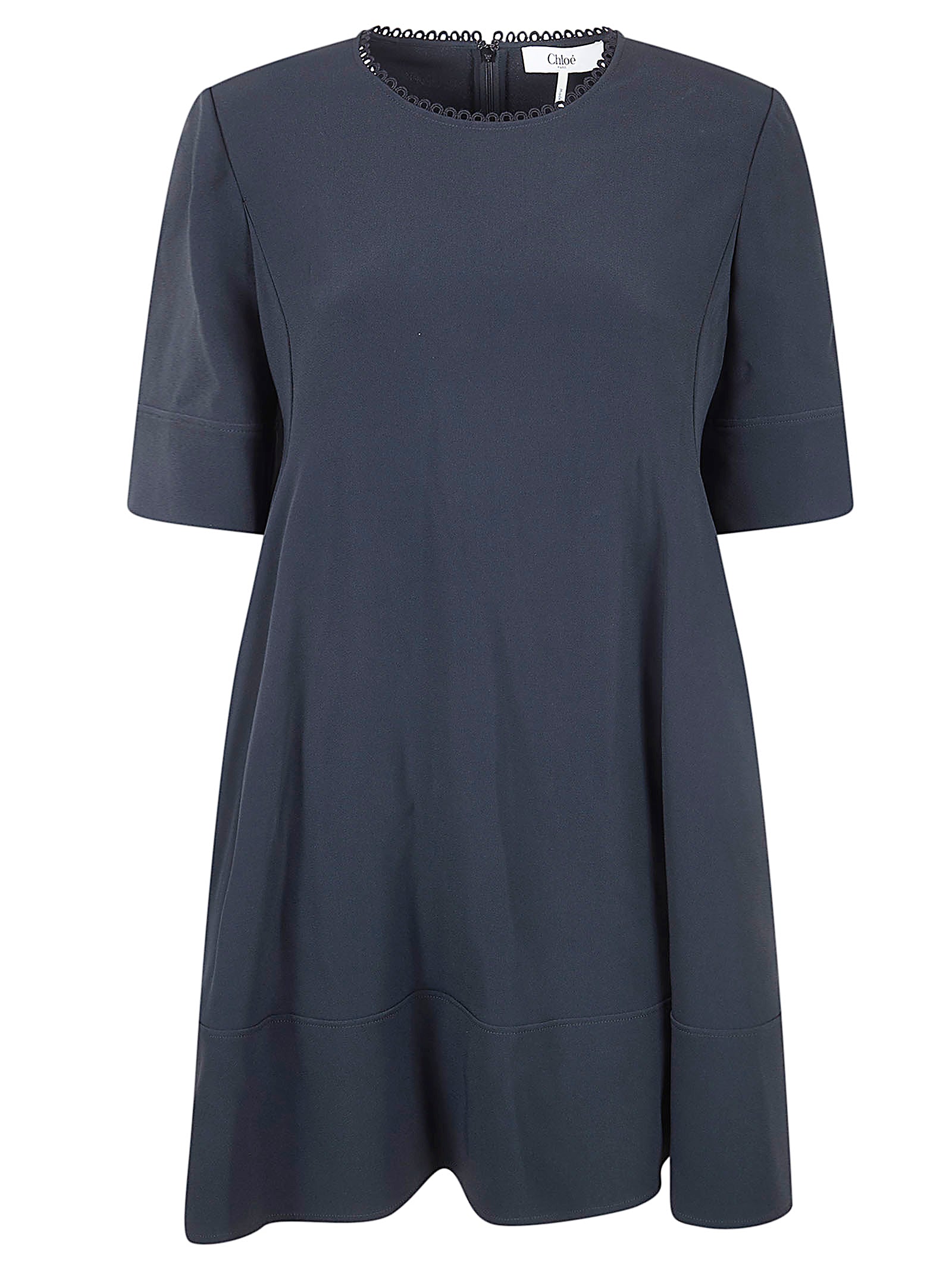 Fluid A-line Skater Dress with Scalloped Neckline