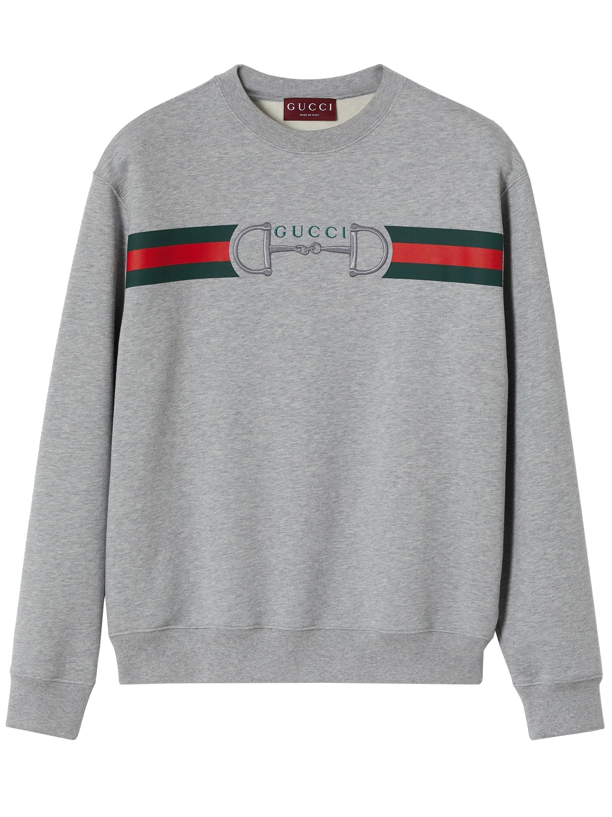Grey Horizontal Stripe Horsebit Crew Neck Sweatshirt