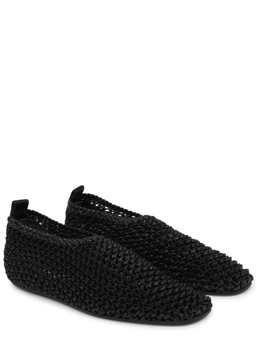 Woven Black Leather Ballerina Flats With Artisanal Detailing