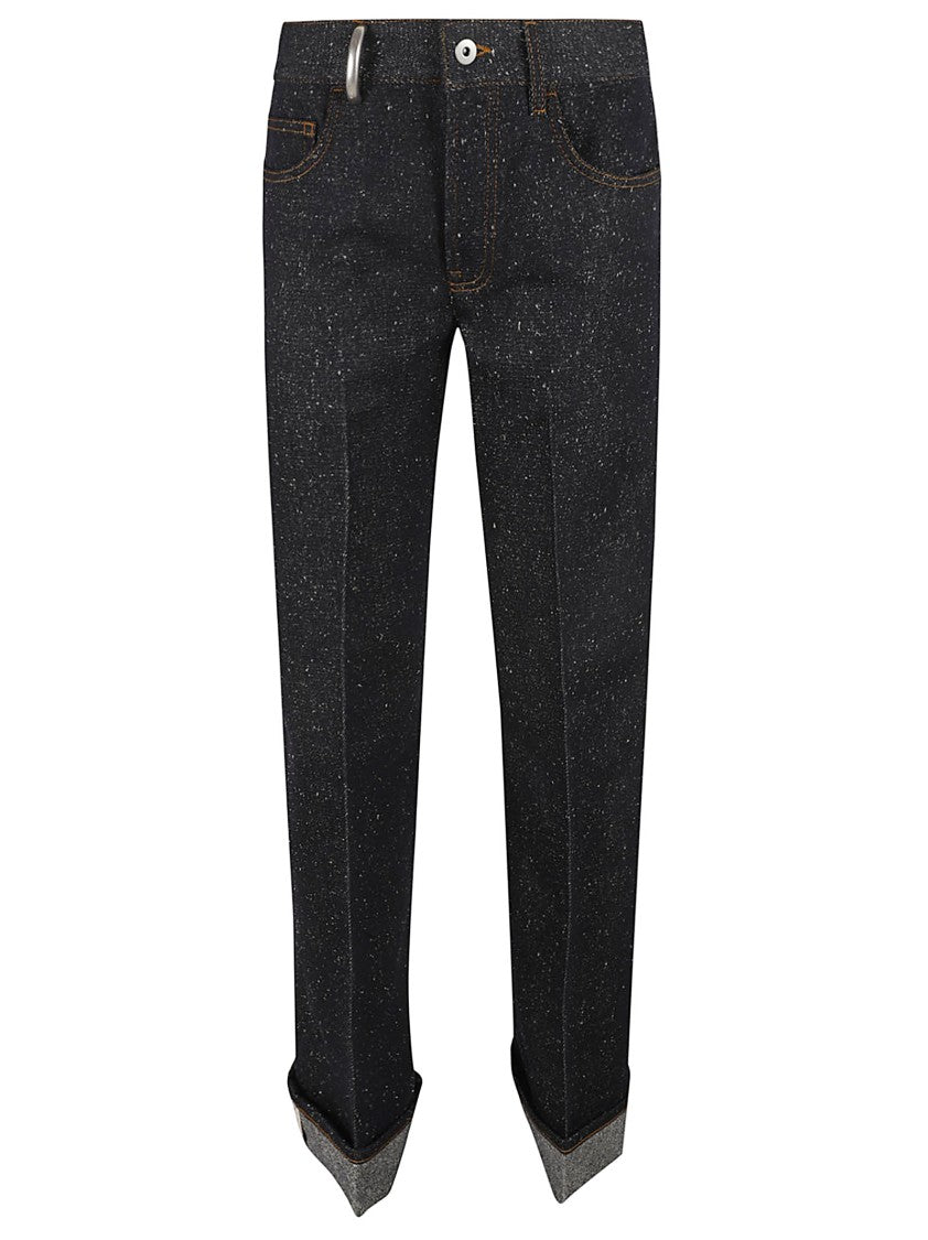 Straight-Leg Blue Trousers With Subtle Texture
